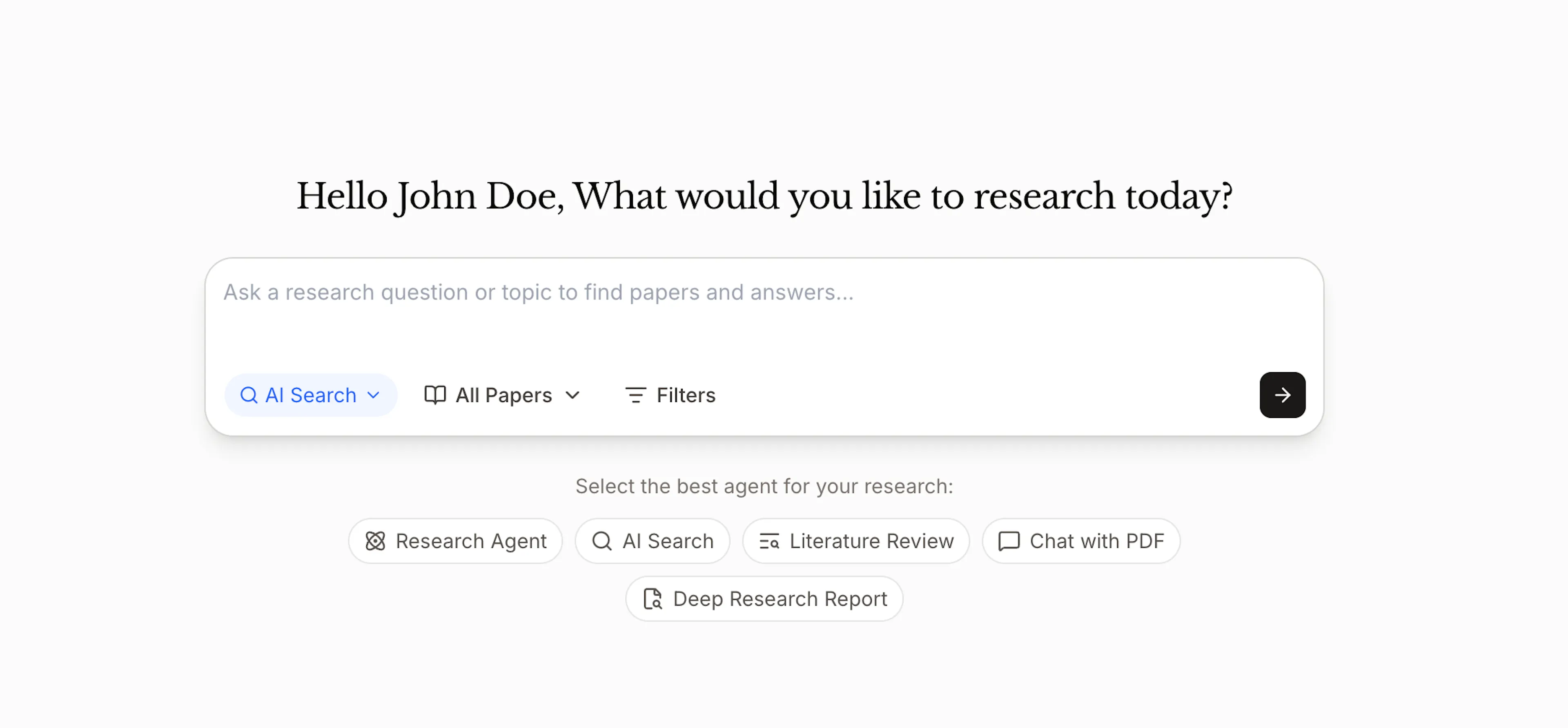 AI Search bar on the Paperguide dashboard