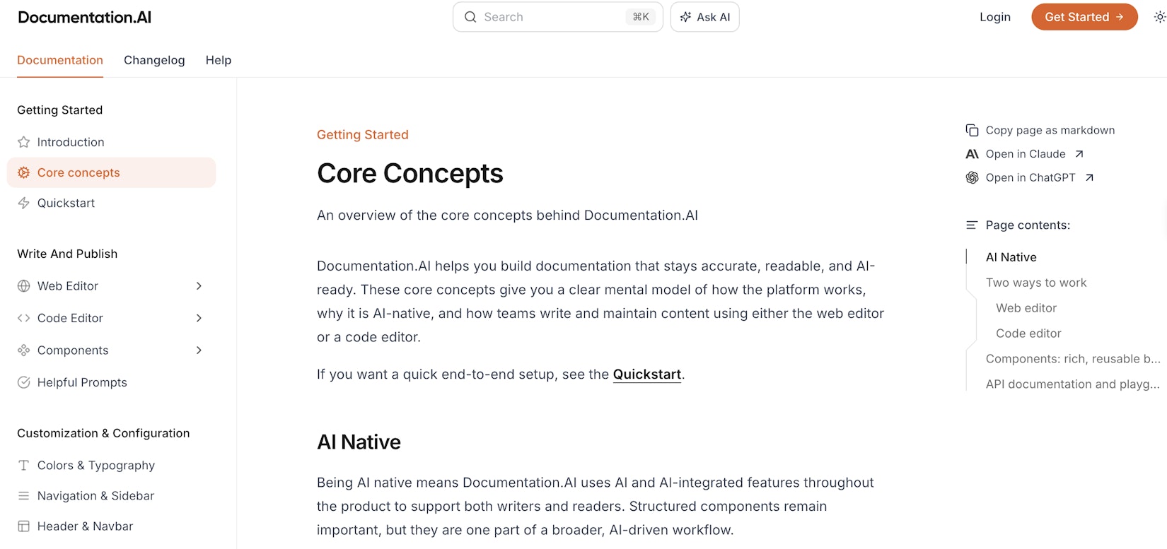 On‑page AI menu options