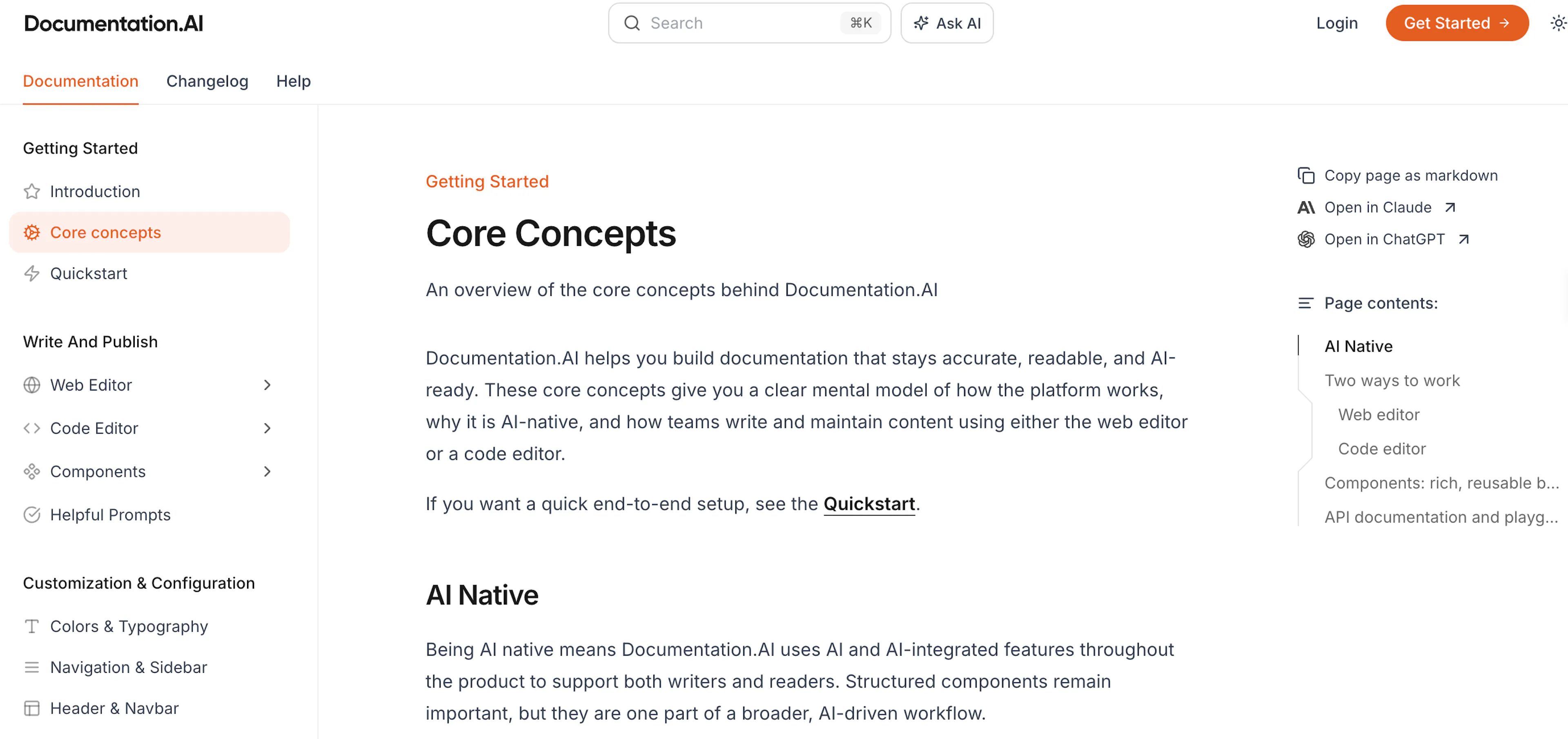 Page Actions options in the sidebar