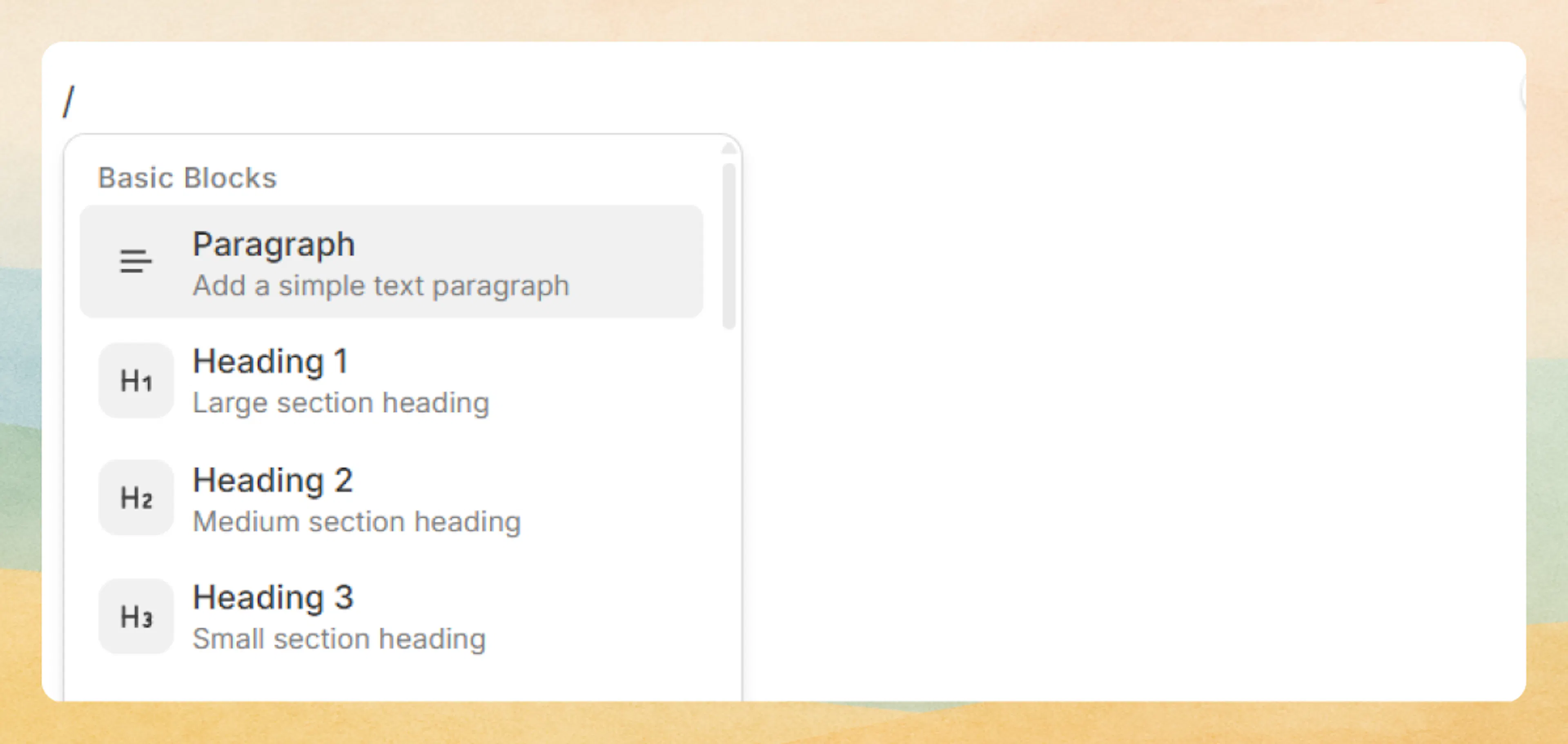 Use '/' menu in Web Editor to choose Headings