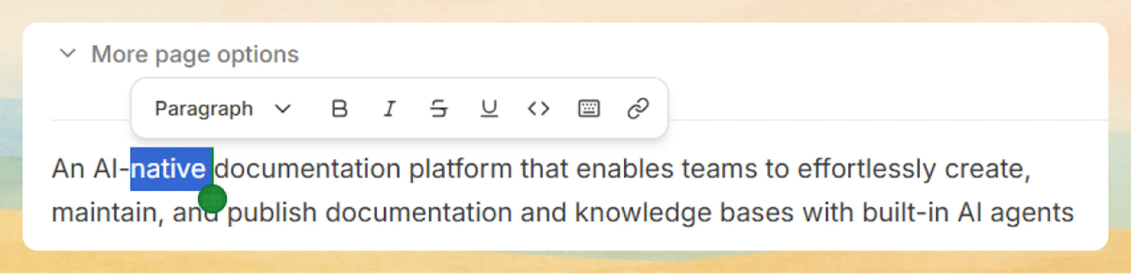 Inline formatting options on selecting text