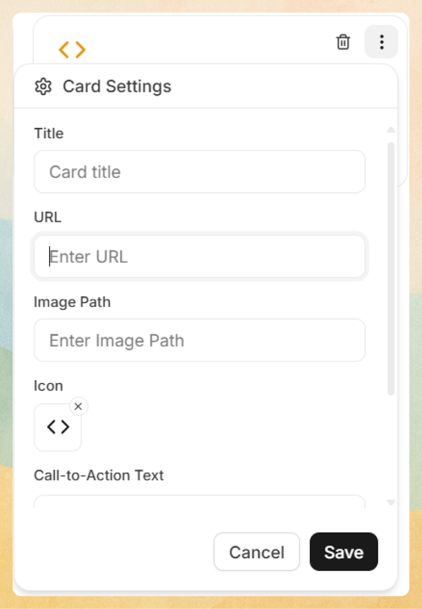 Card settings in Web Editor