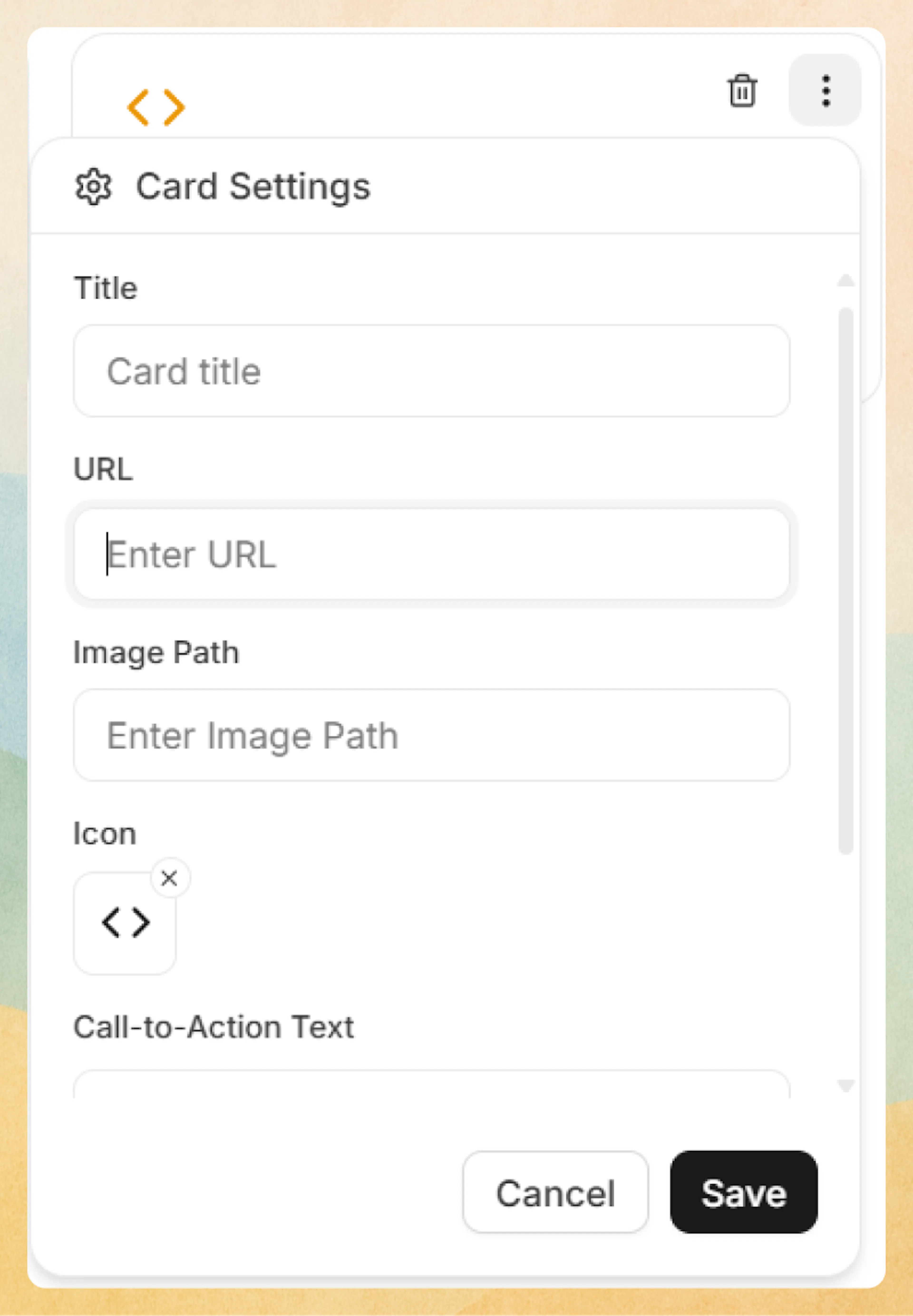 Card settings in Web Editor