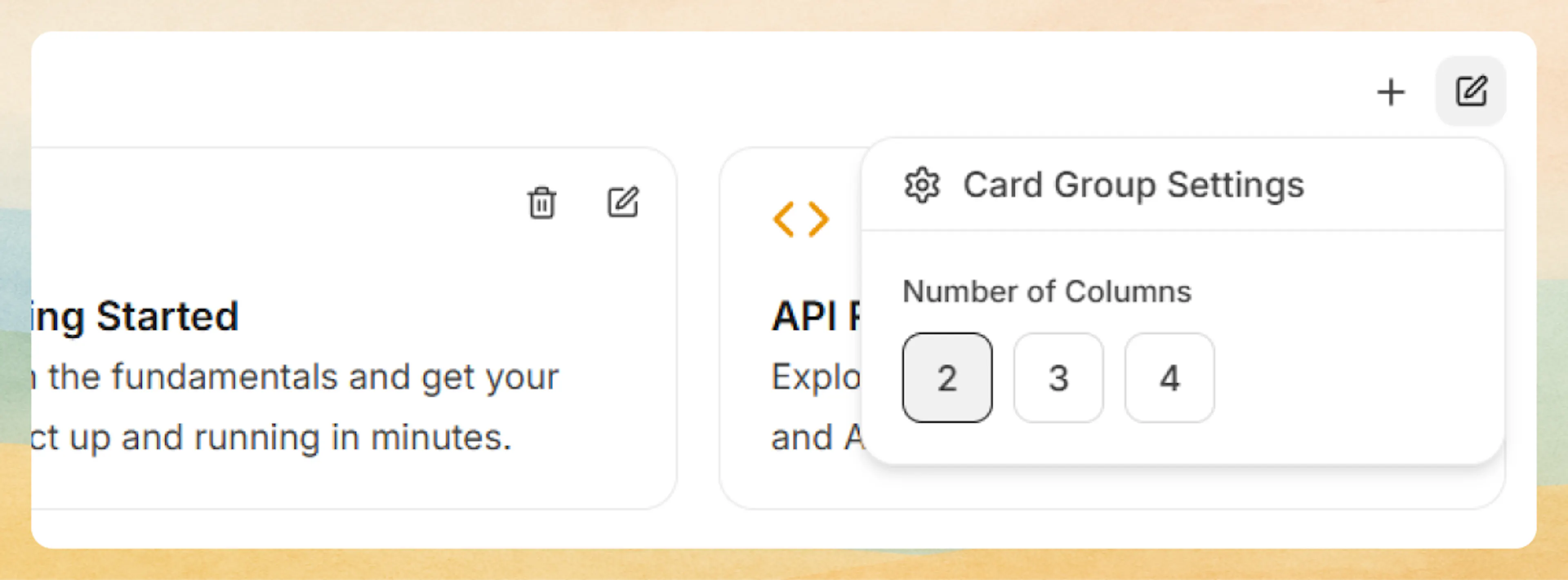 Card columns configuration in Web Editor