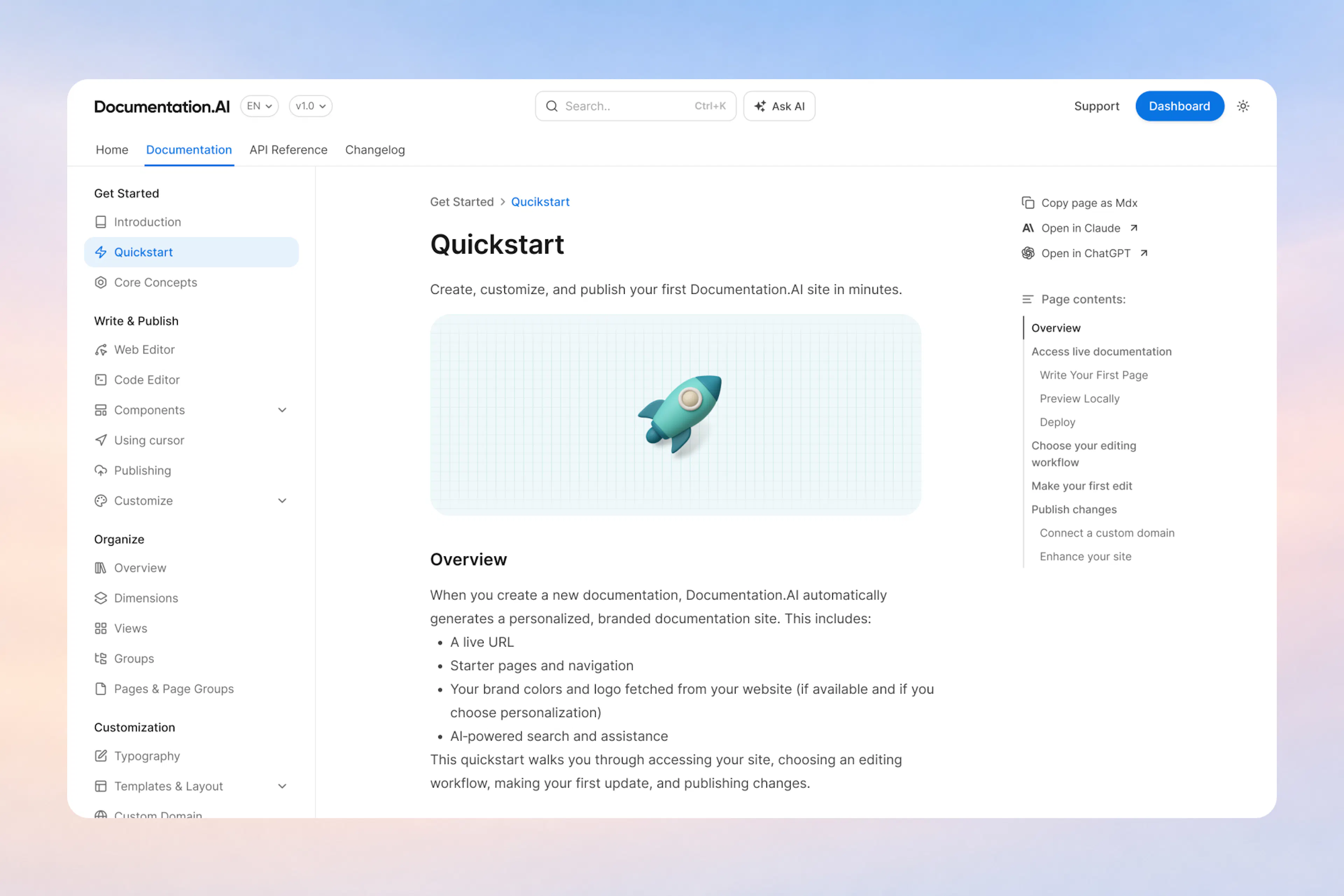 Preview of the Classic documentation template with a traditional sidebar layout