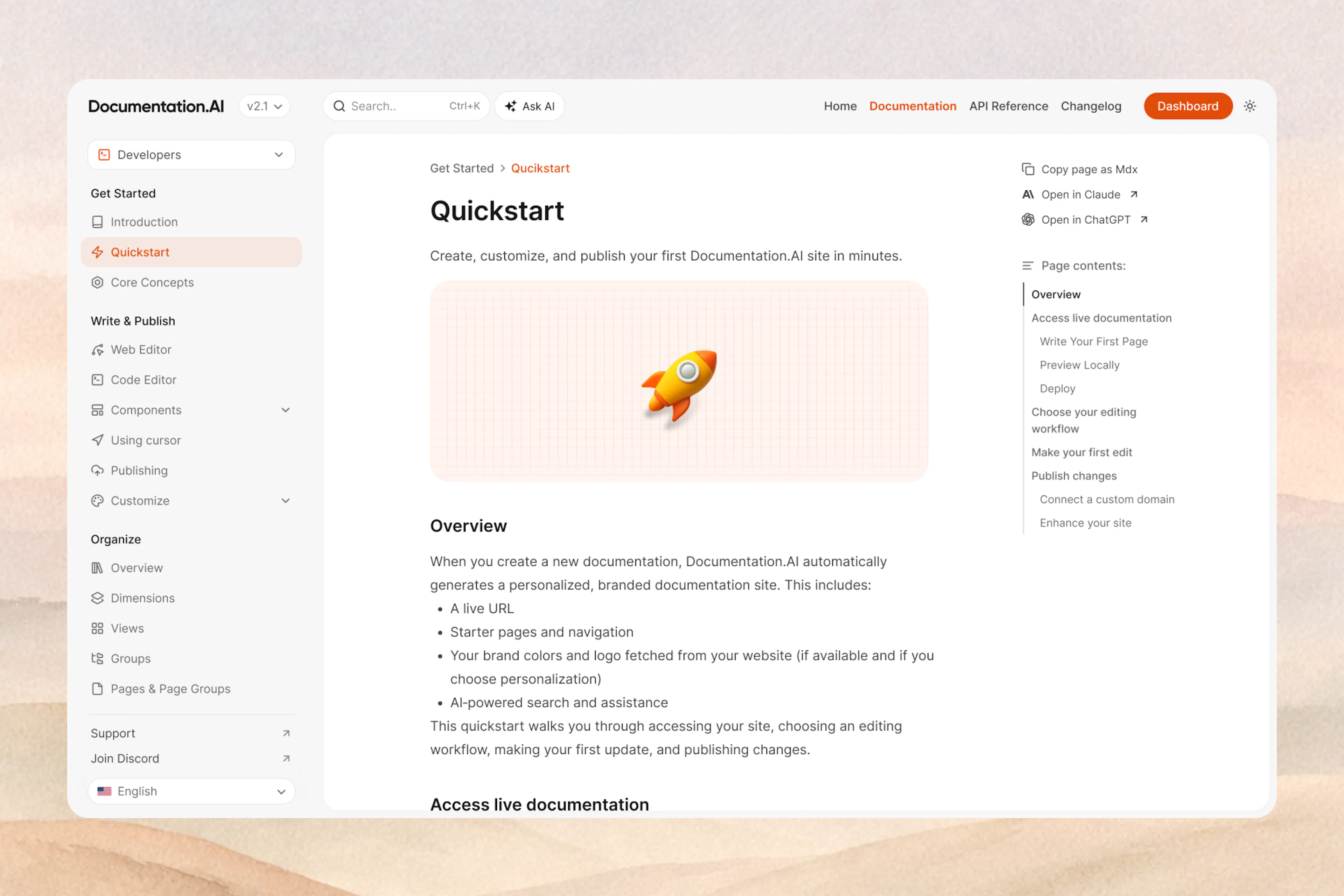 Preview of the Atlas documentation template with a modern navigation layout