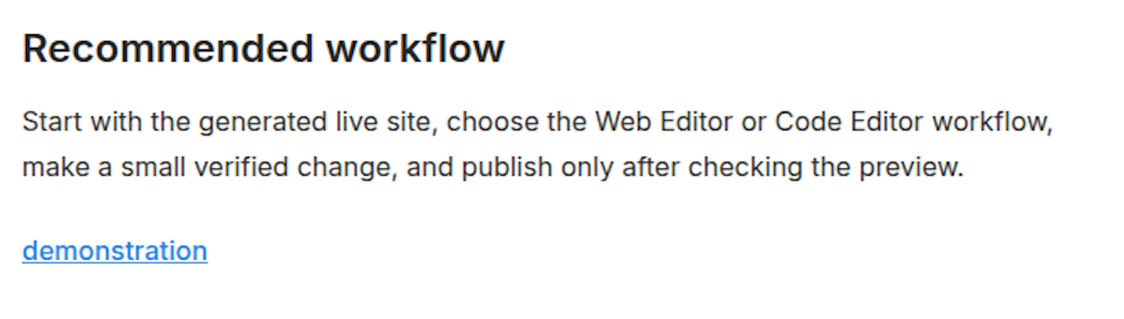 Page text in the web editor with an inserted file link named demonstration