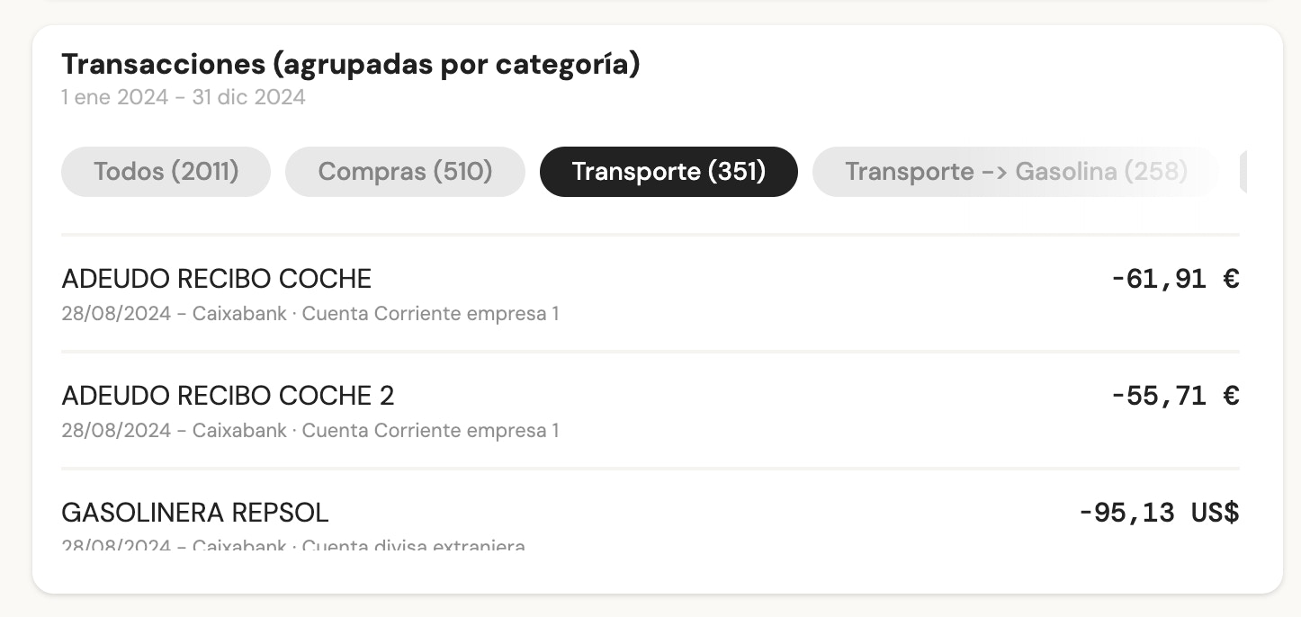 Lista de transacciones