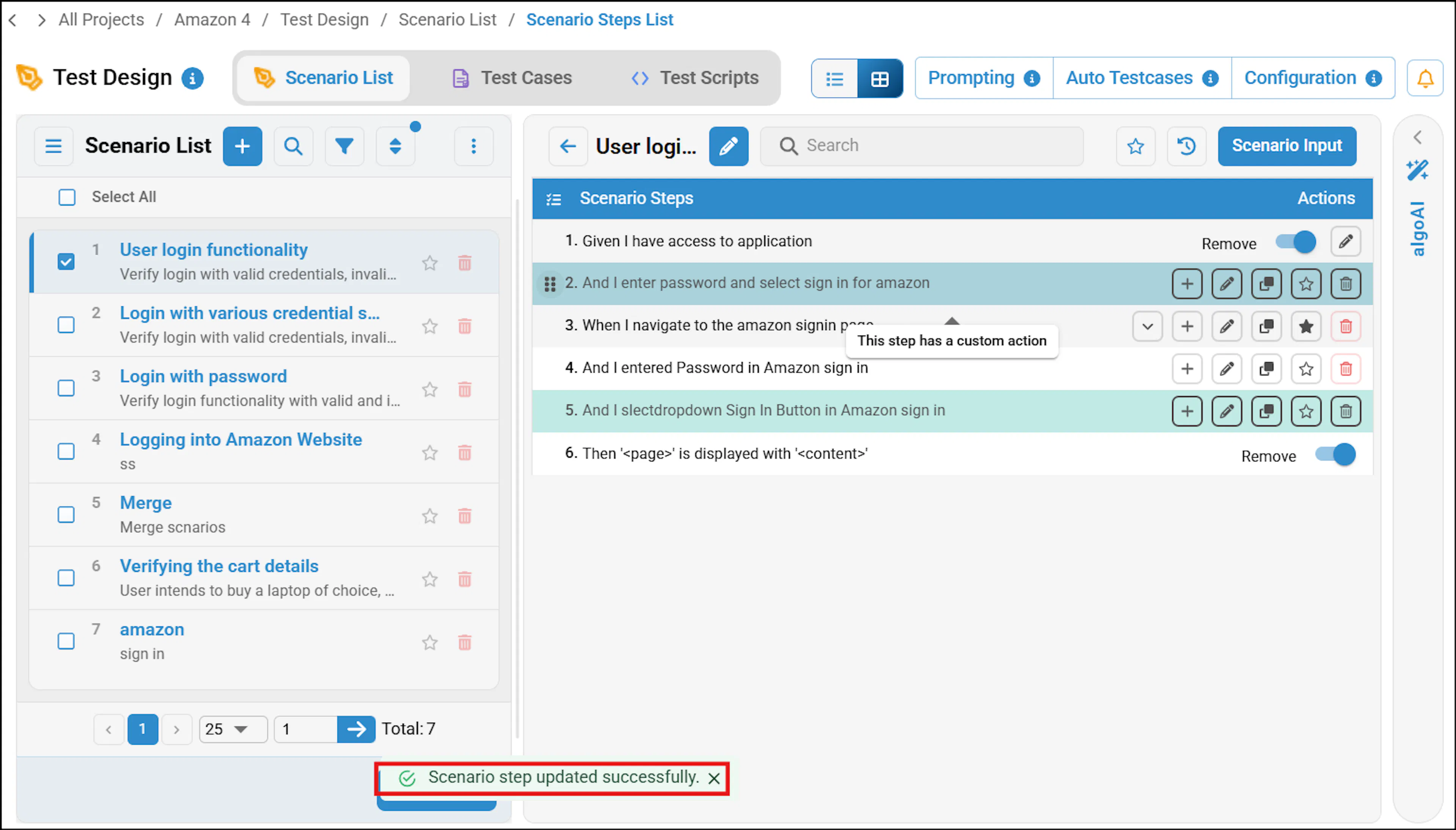 Scenario step updated successfully notification after reordering merged steps