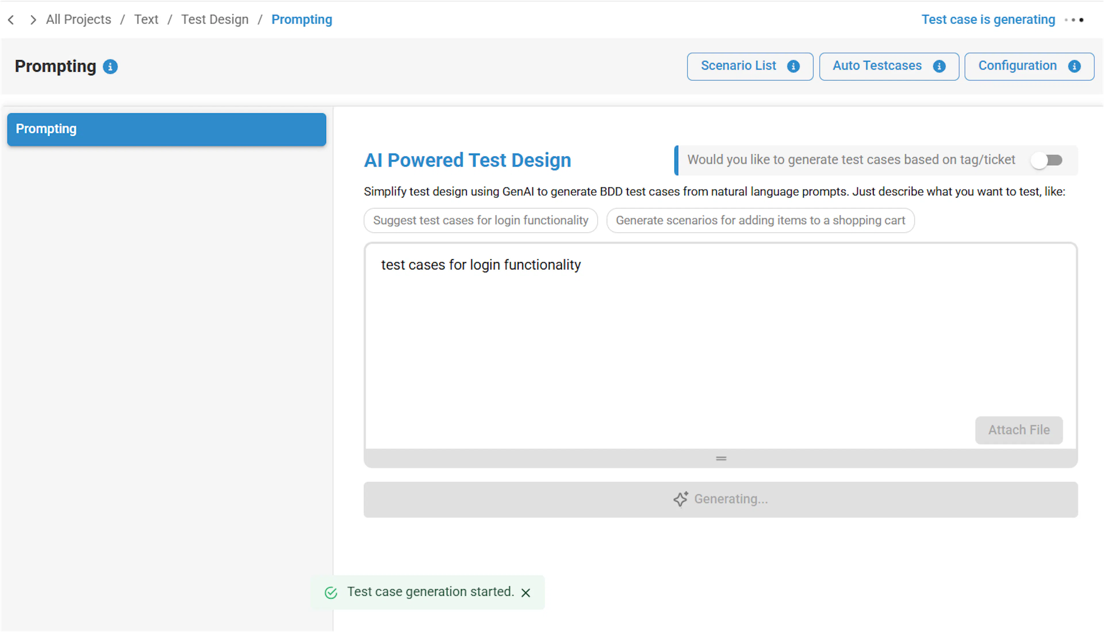 Canvas with Prompting option selected from the top menu