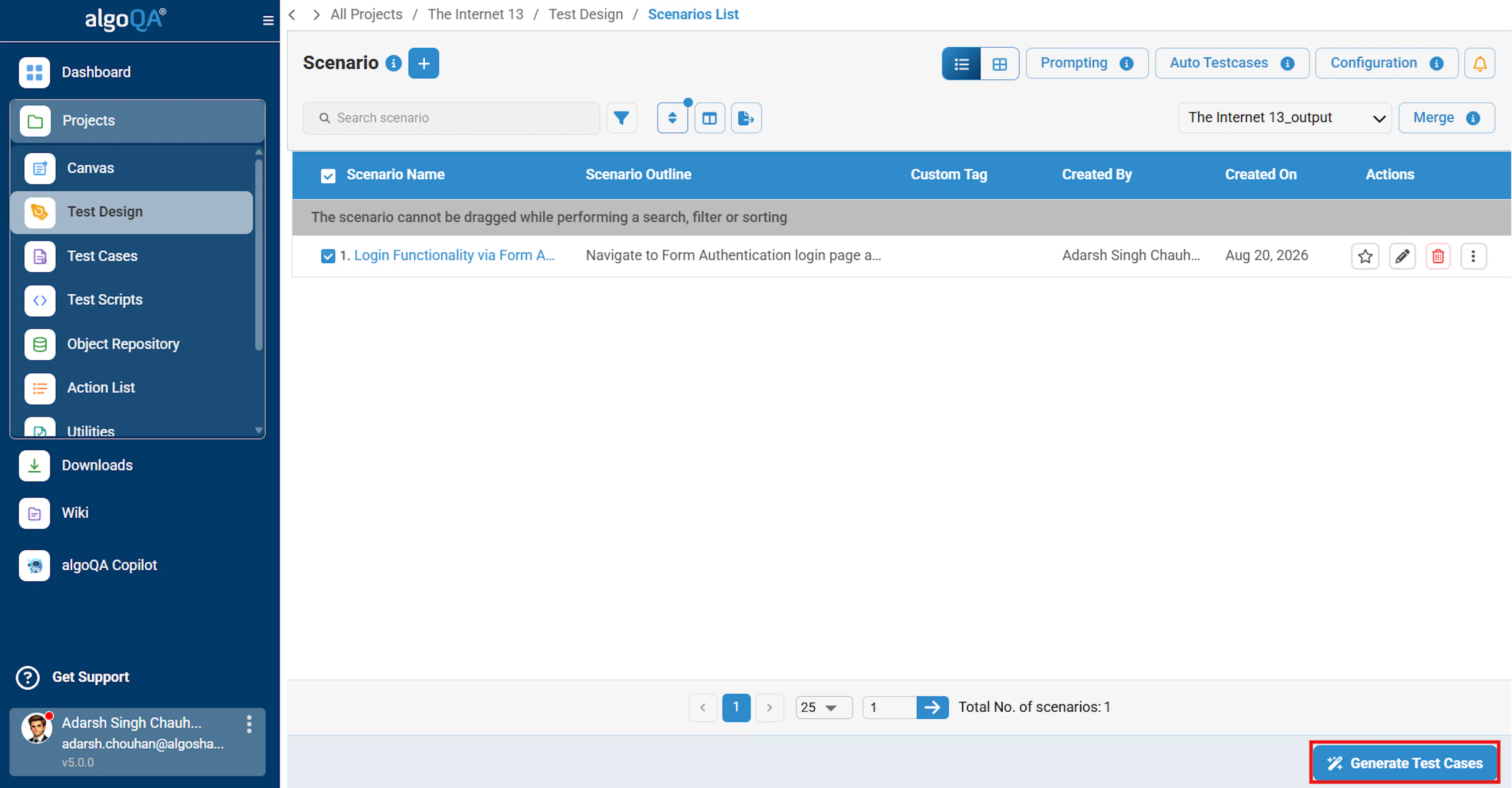 Generated test cases in BDD format from the prompting input