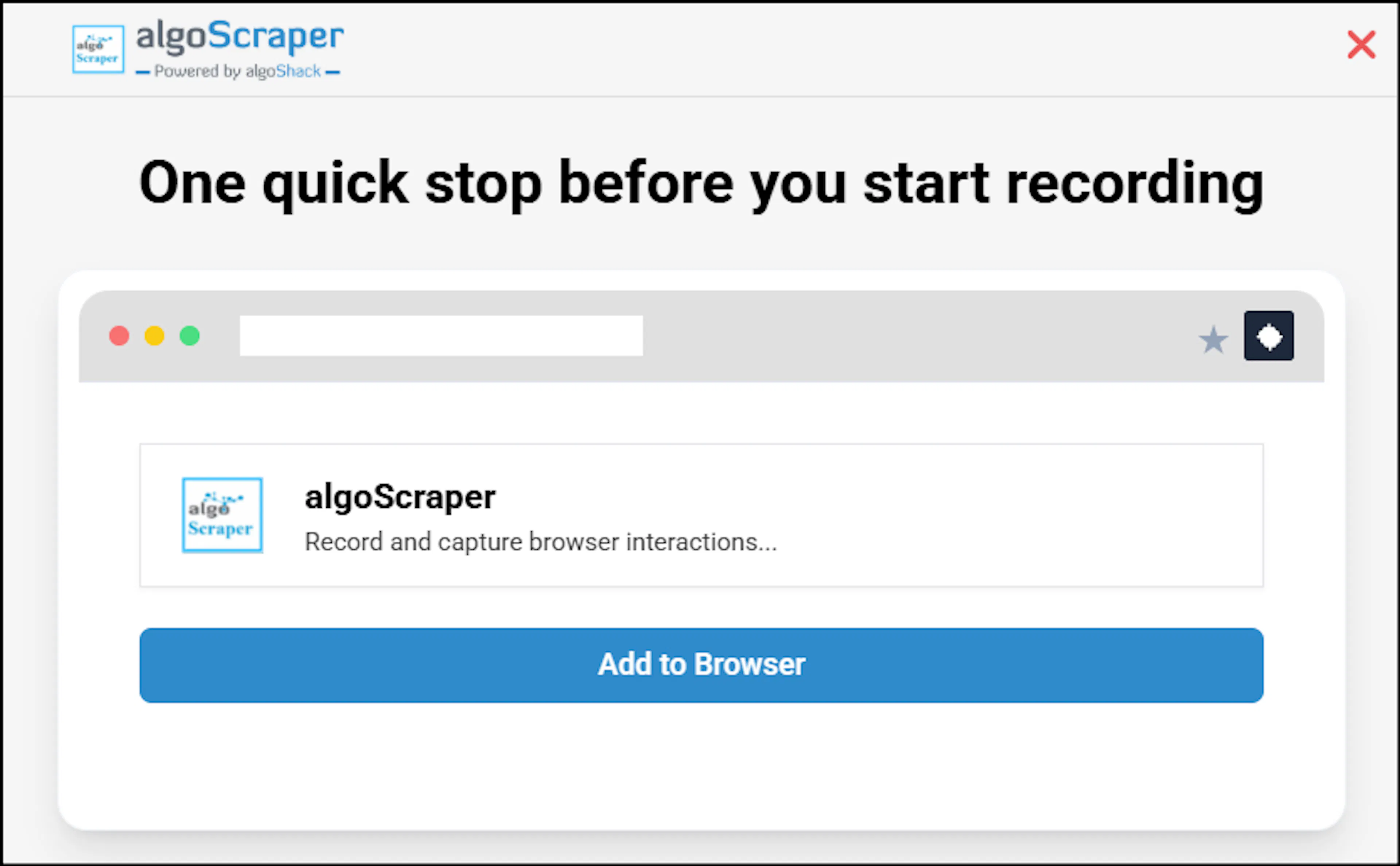 Browser prompt to add the algoScraper extension