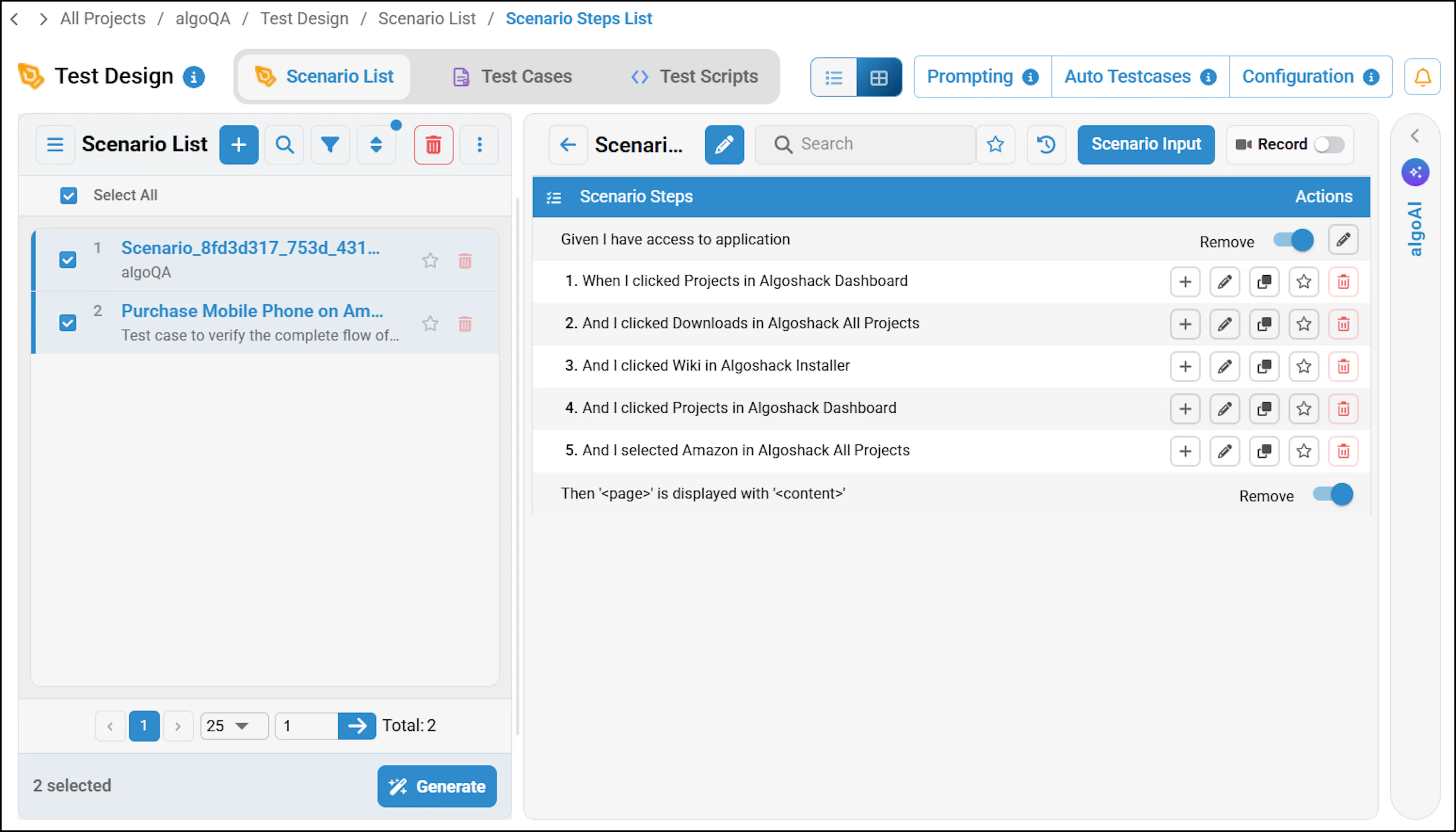Recorded scenario ready for review and test case generation
