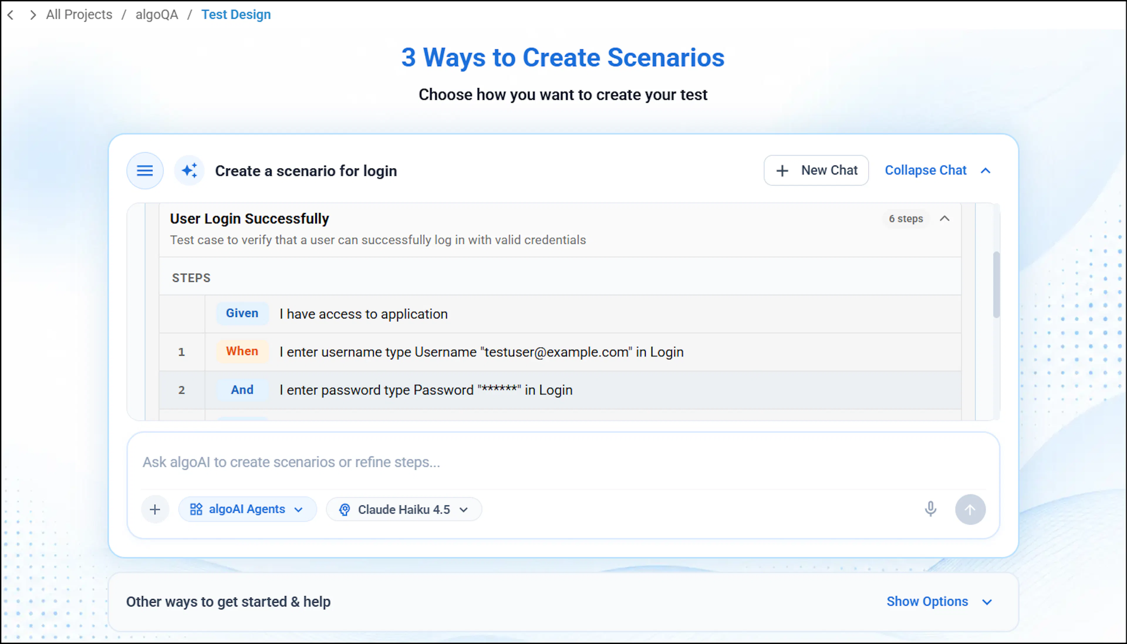 Generated scenario with the Create button