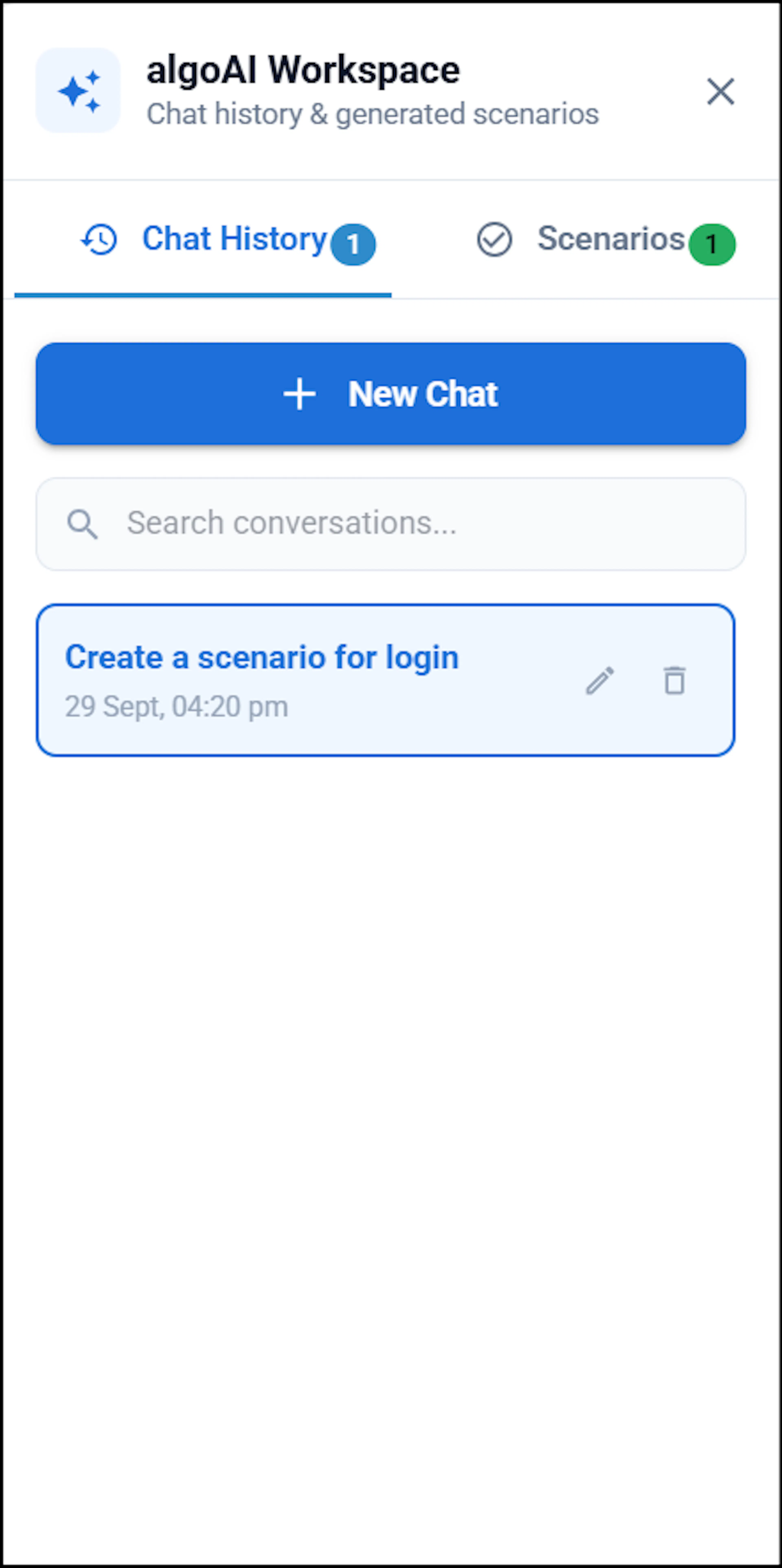 Chat History tab showing previous algoAI conversations