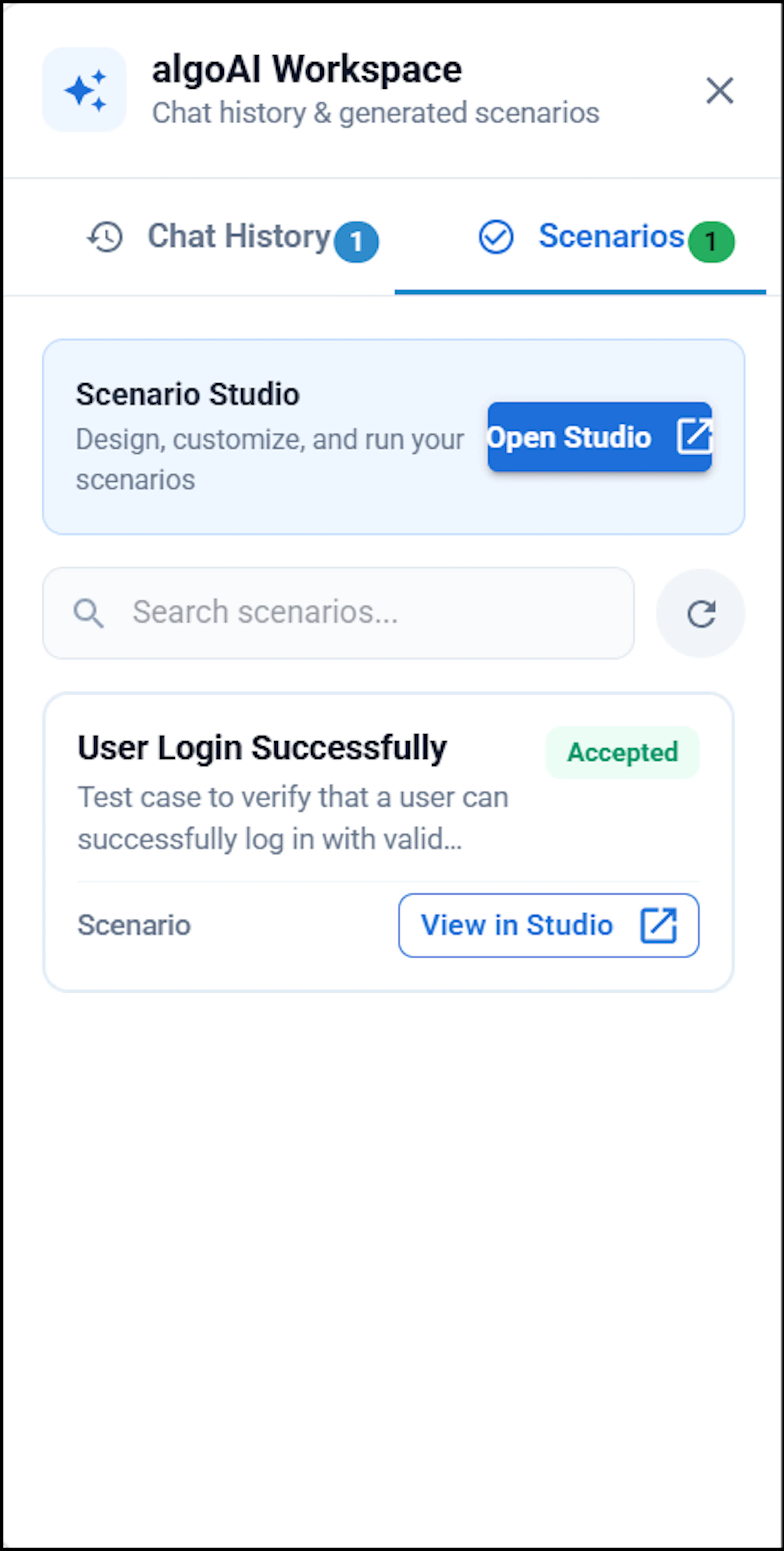 Generated scenario with the View in Studio option