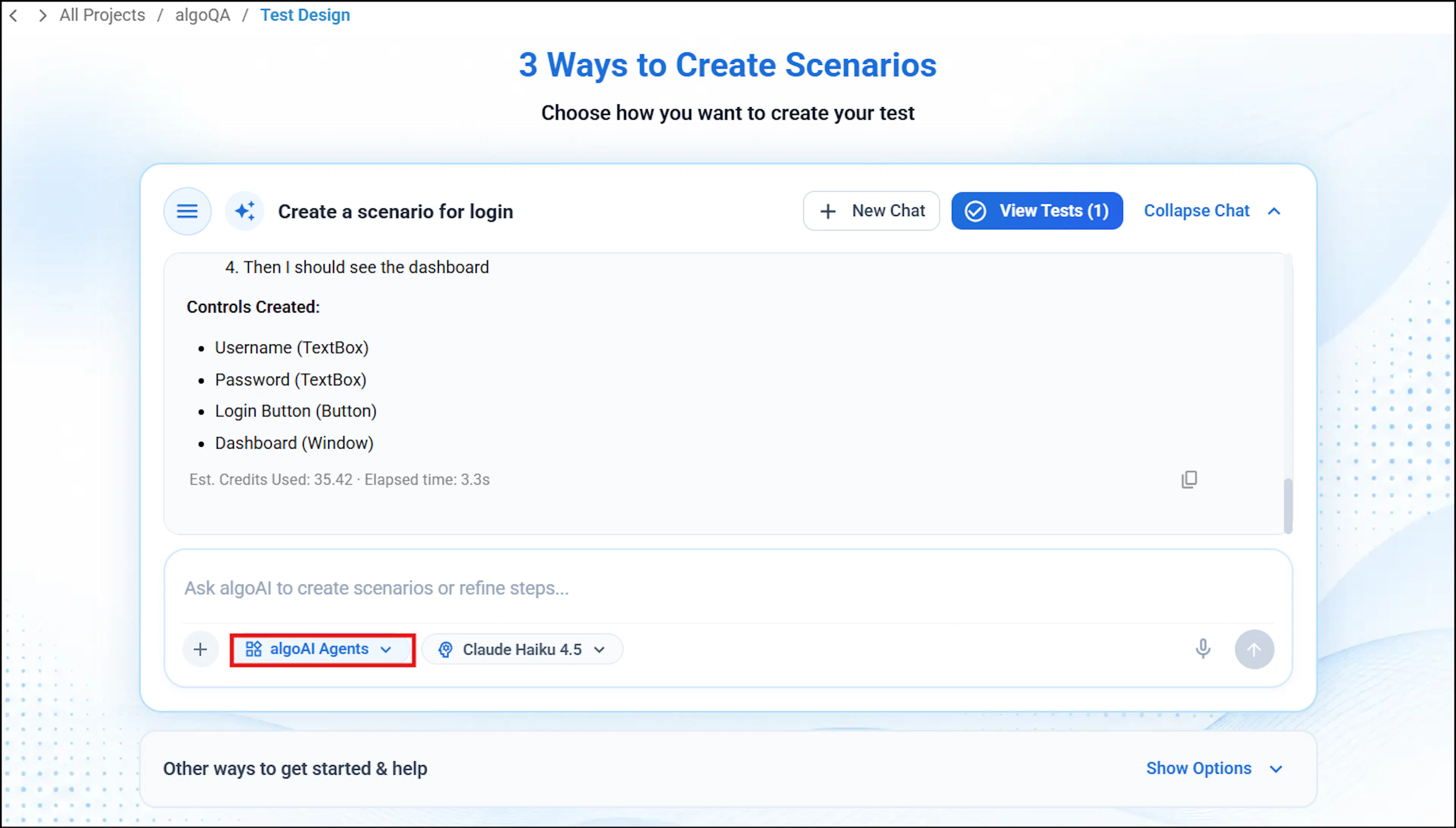 Agents dropdown showing algoAI Agents, Prompting, and Jira MCP options