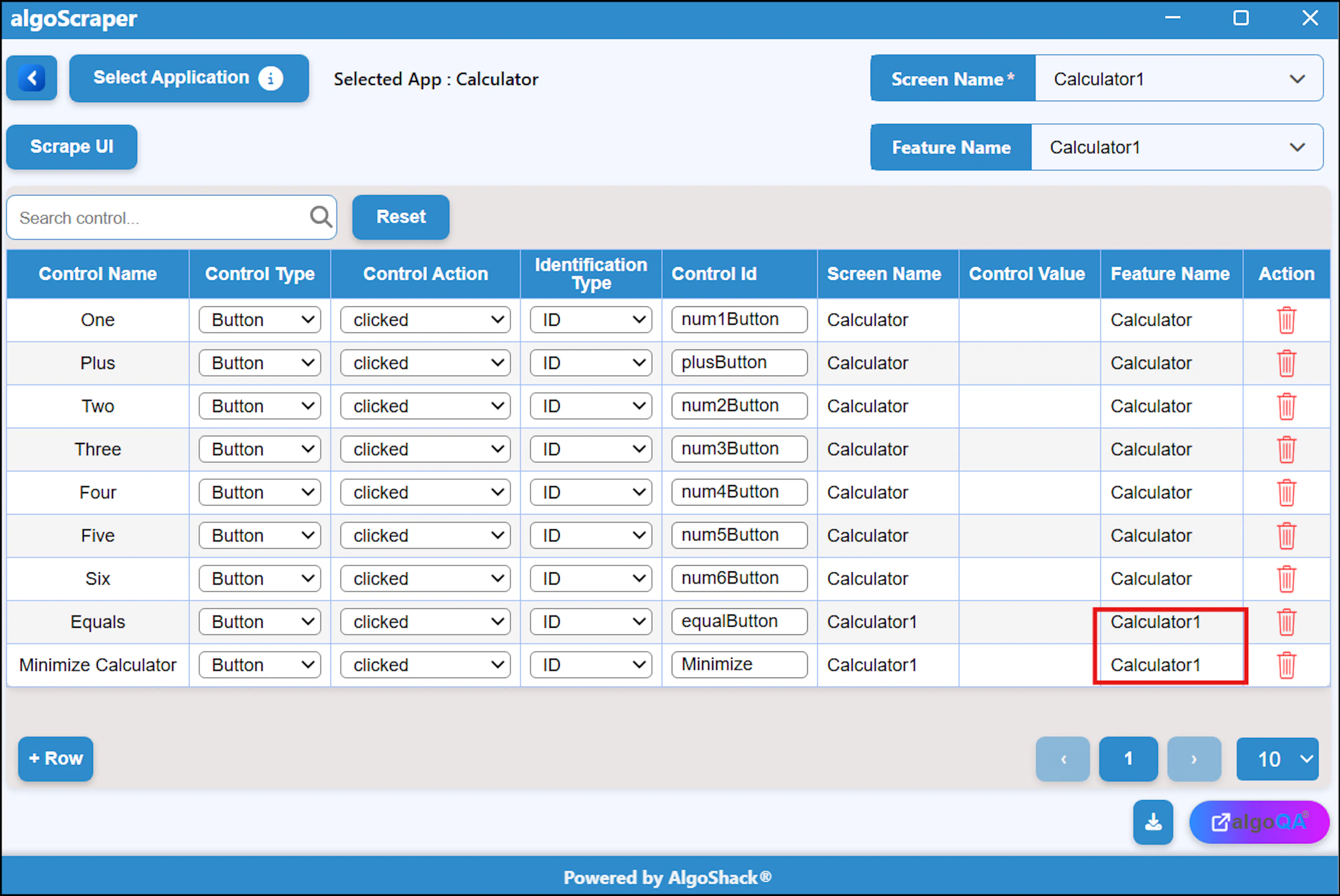 algoScraper window showing scraped elements from a new page appended to the list