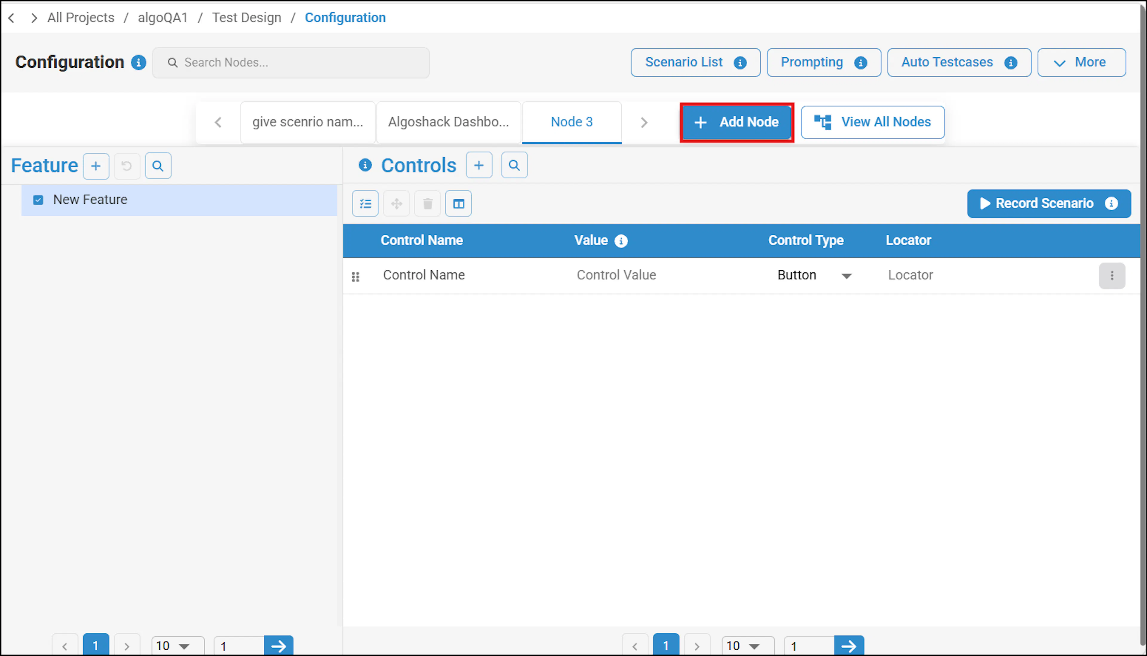 Add Node dialog for creating a new node in the Configuration screen