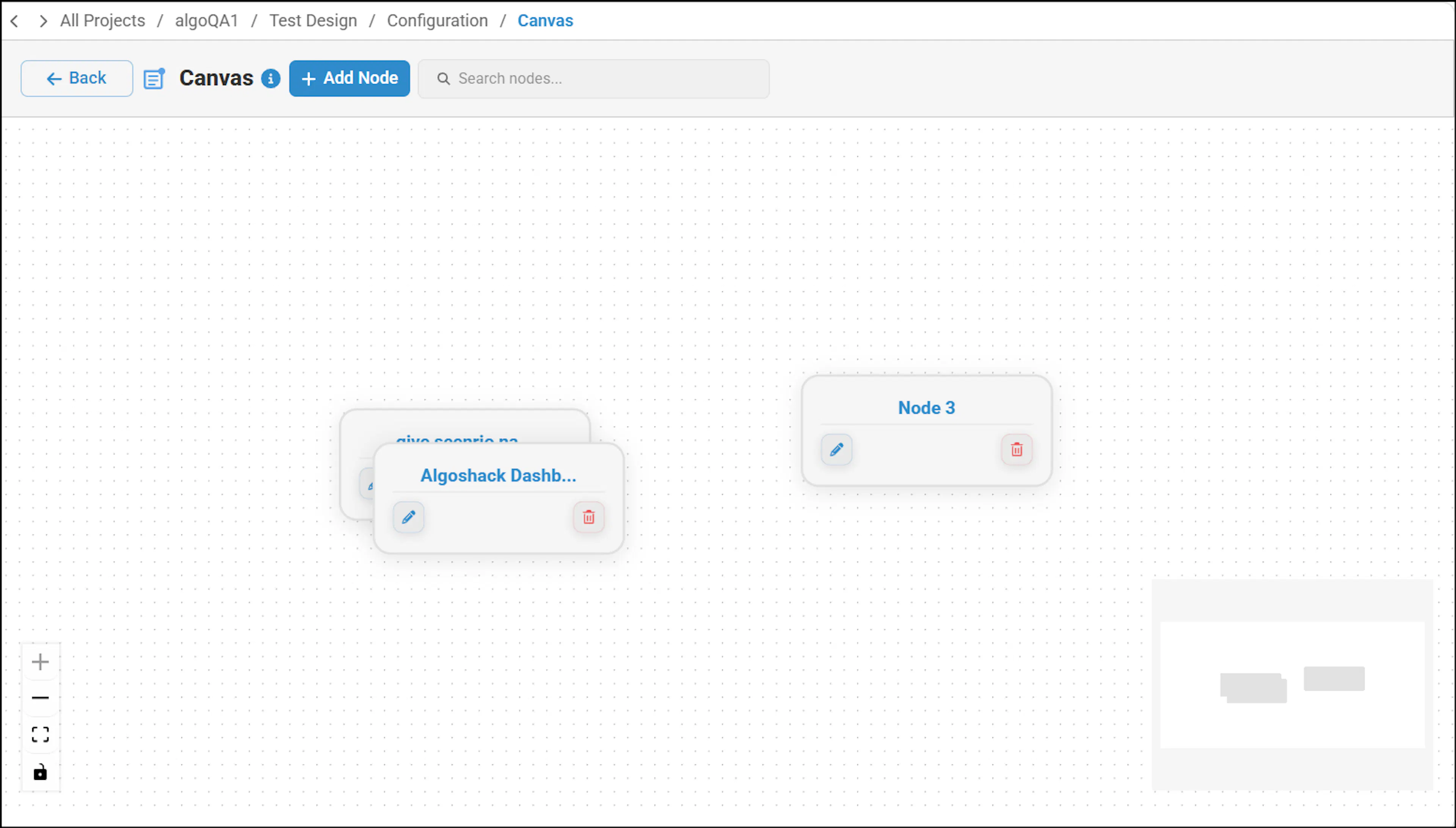 Canvas Add Node button for creating a new node from the visual view