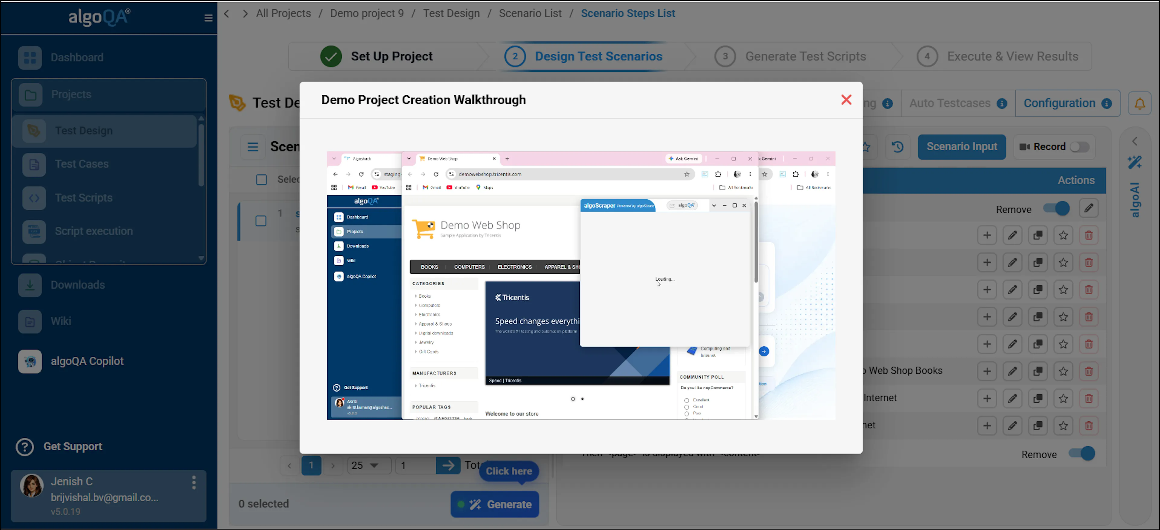 Demo Project Creation Walkthrough video player on algoQA platform