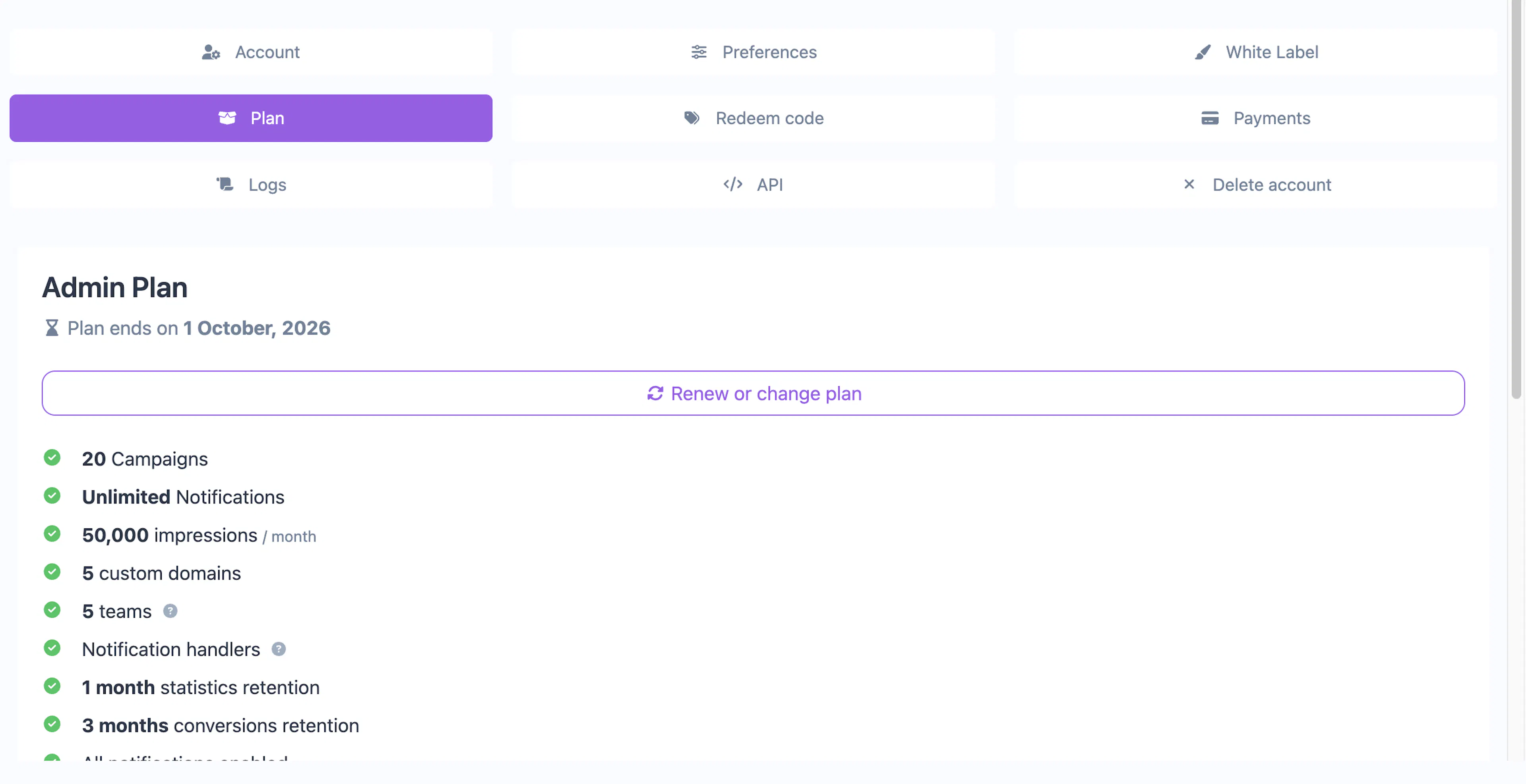 Cool Popup plan selection page showing available plans and feature comparison