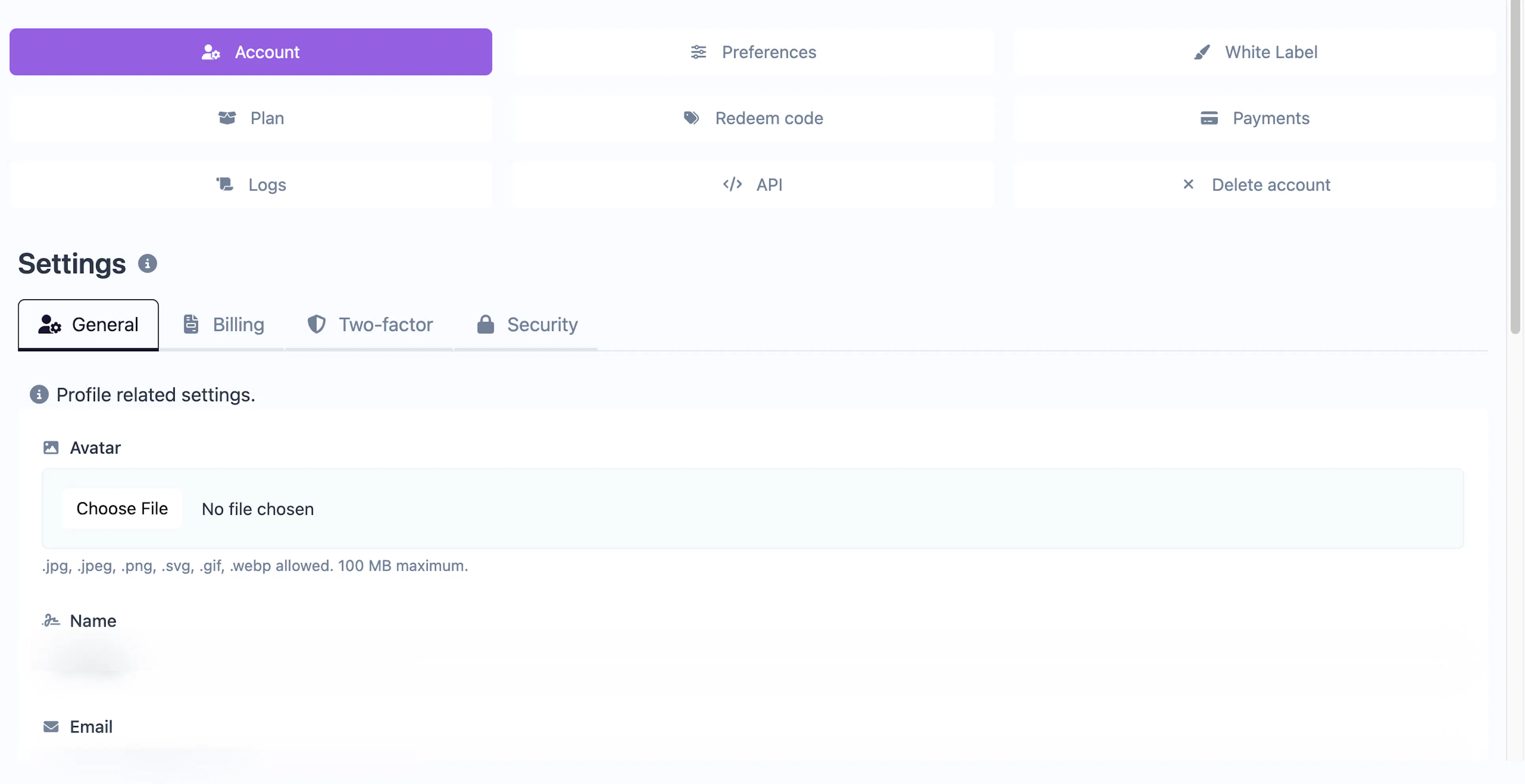 Cool Popup account settings page showing profile fields and account navigation