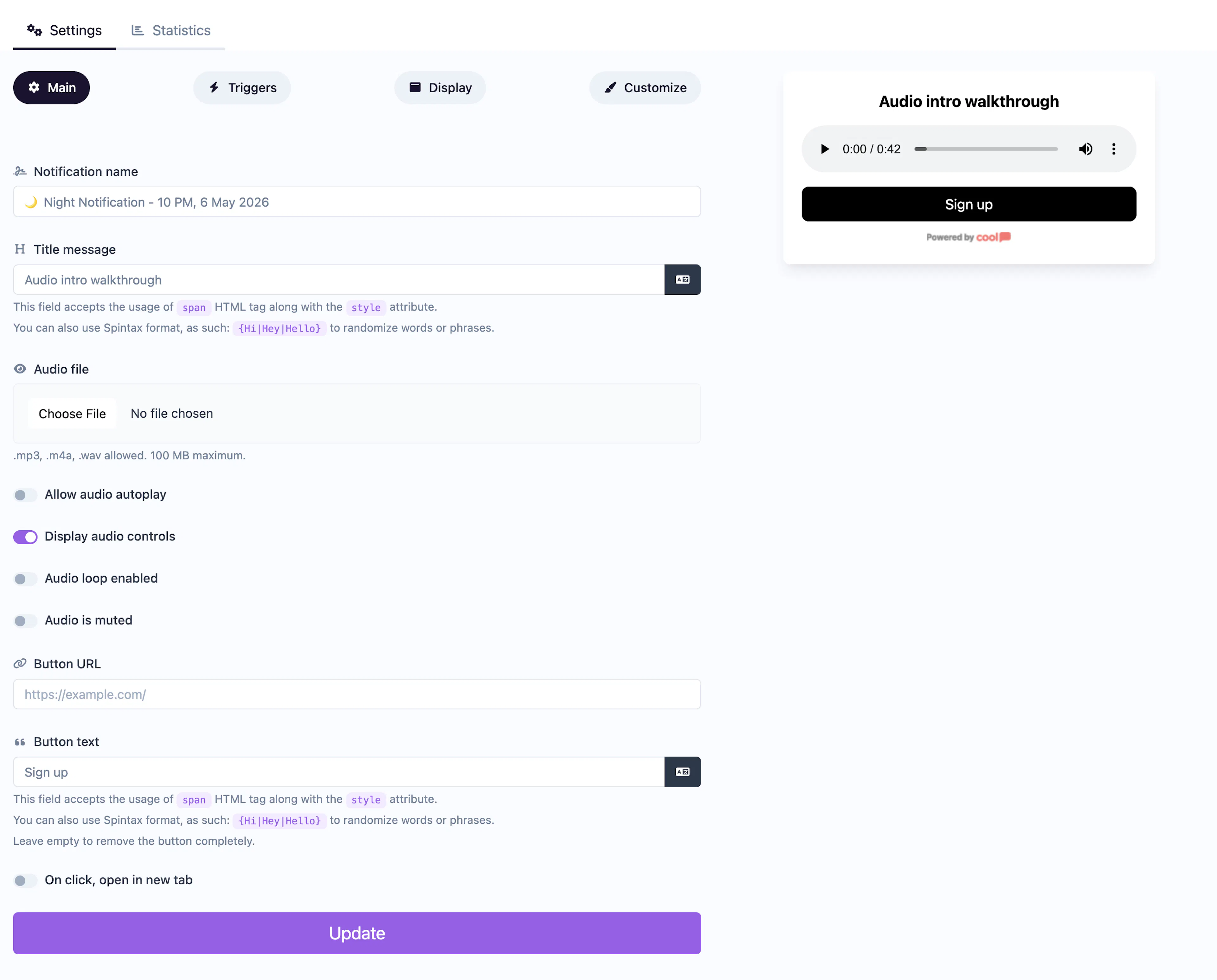 Audio notification editor