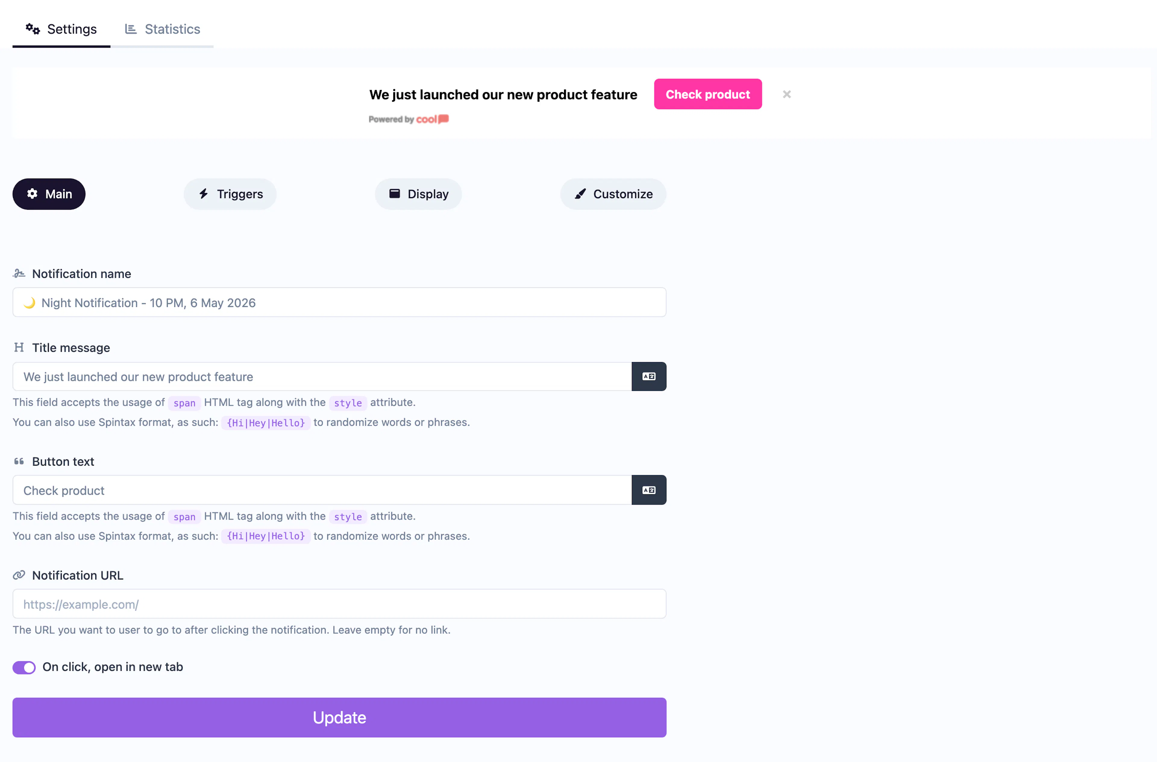 Button Bar notification editor