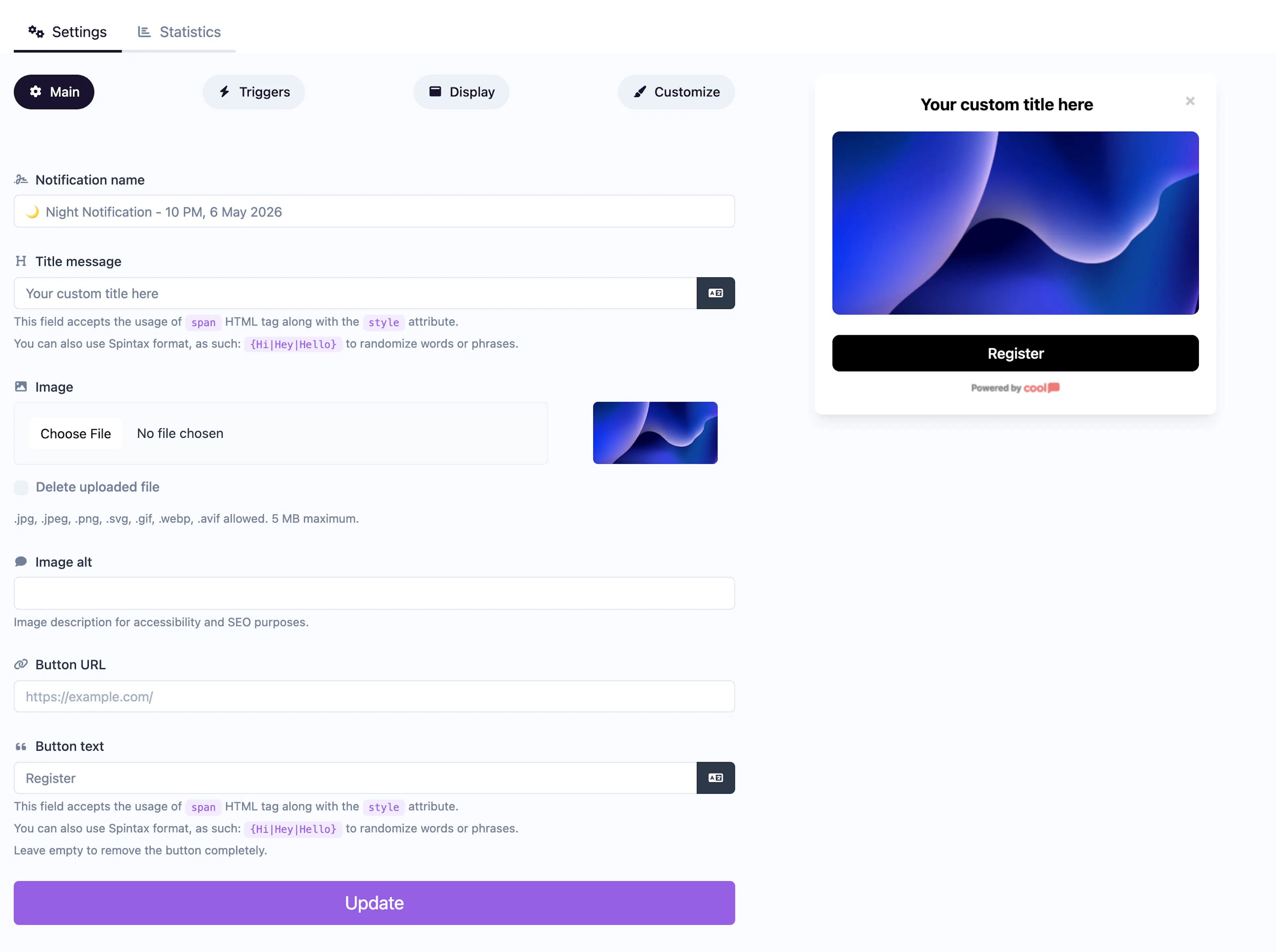 Image notification editor