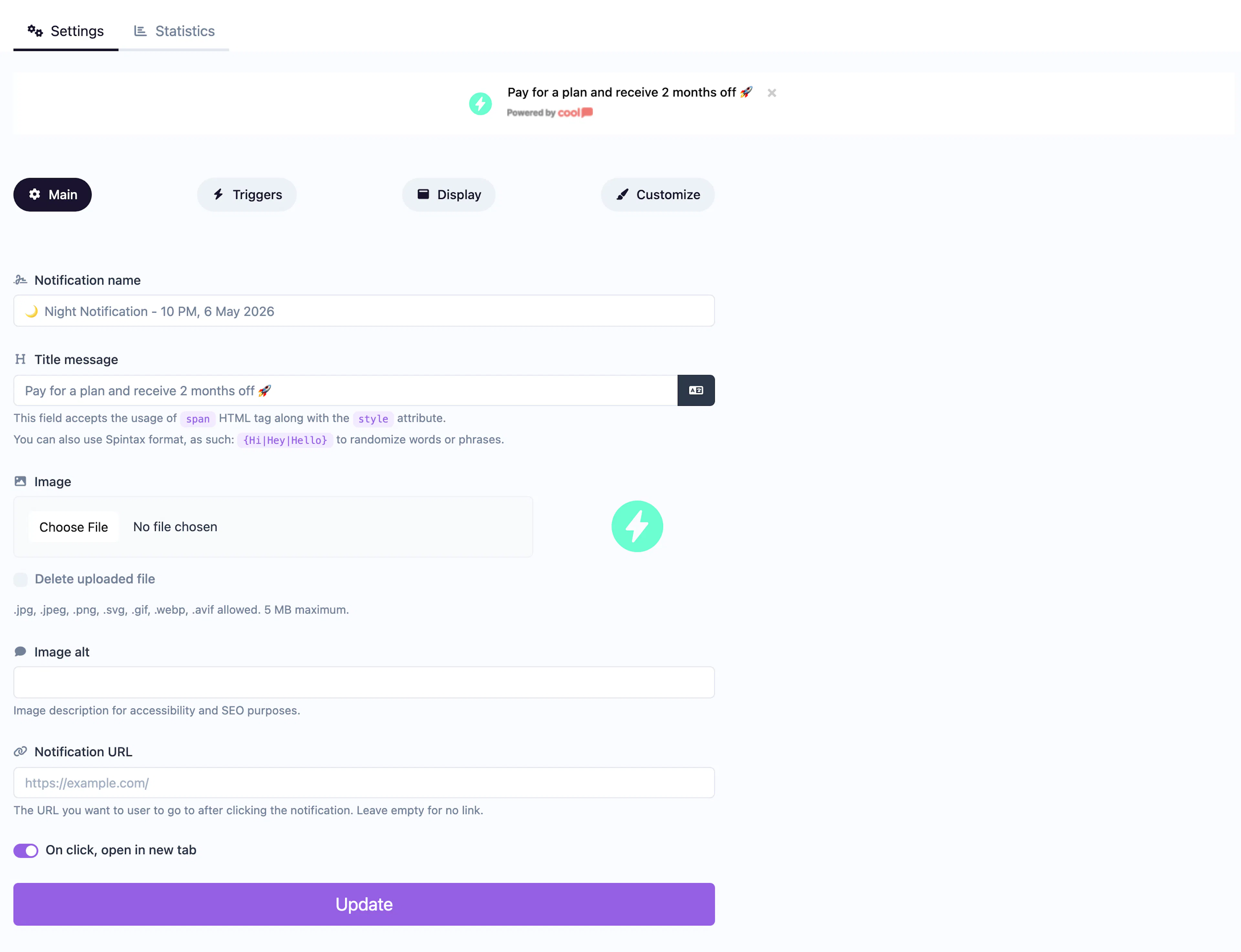 Informational Bar Mini notification editor