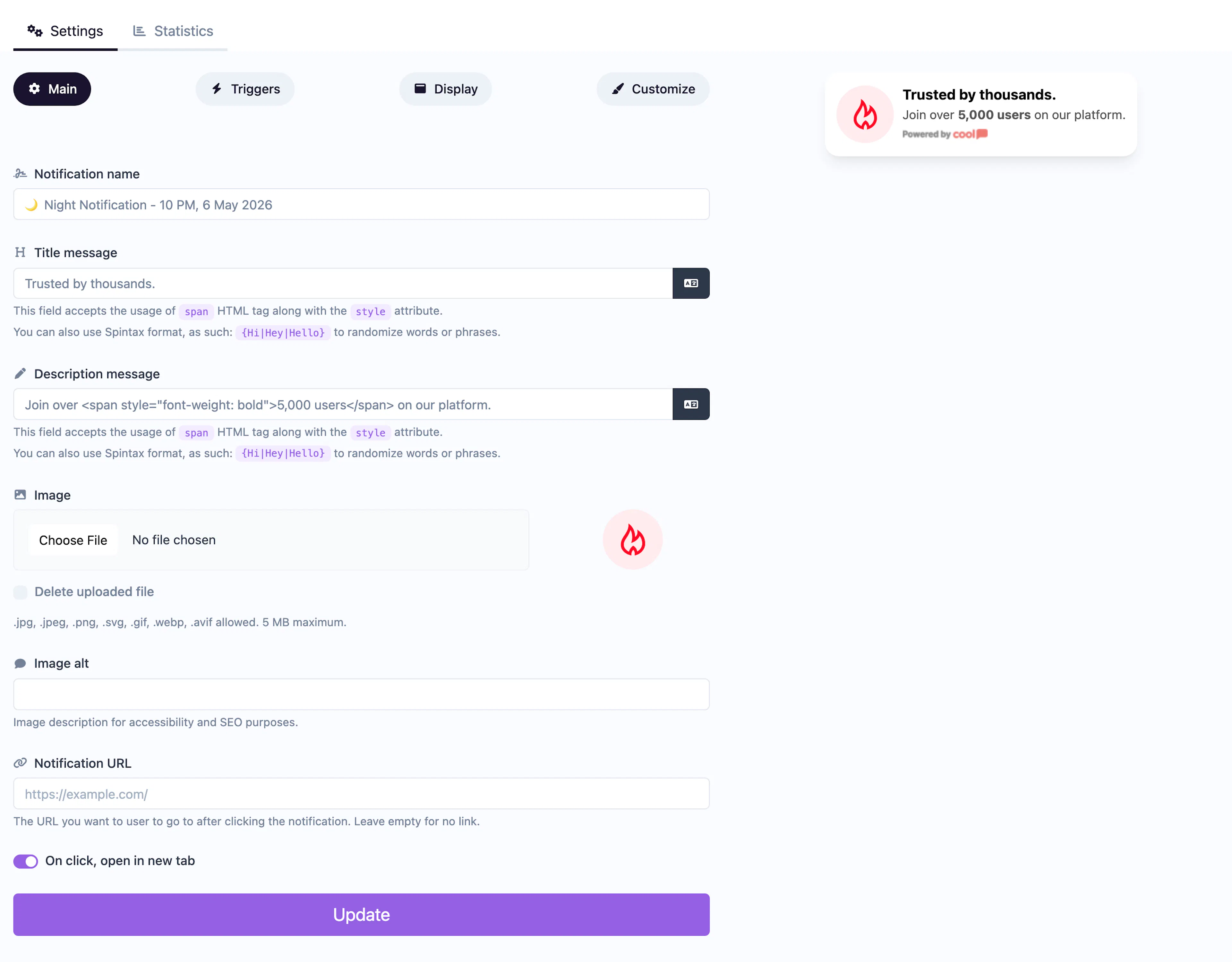 Informational notification editor