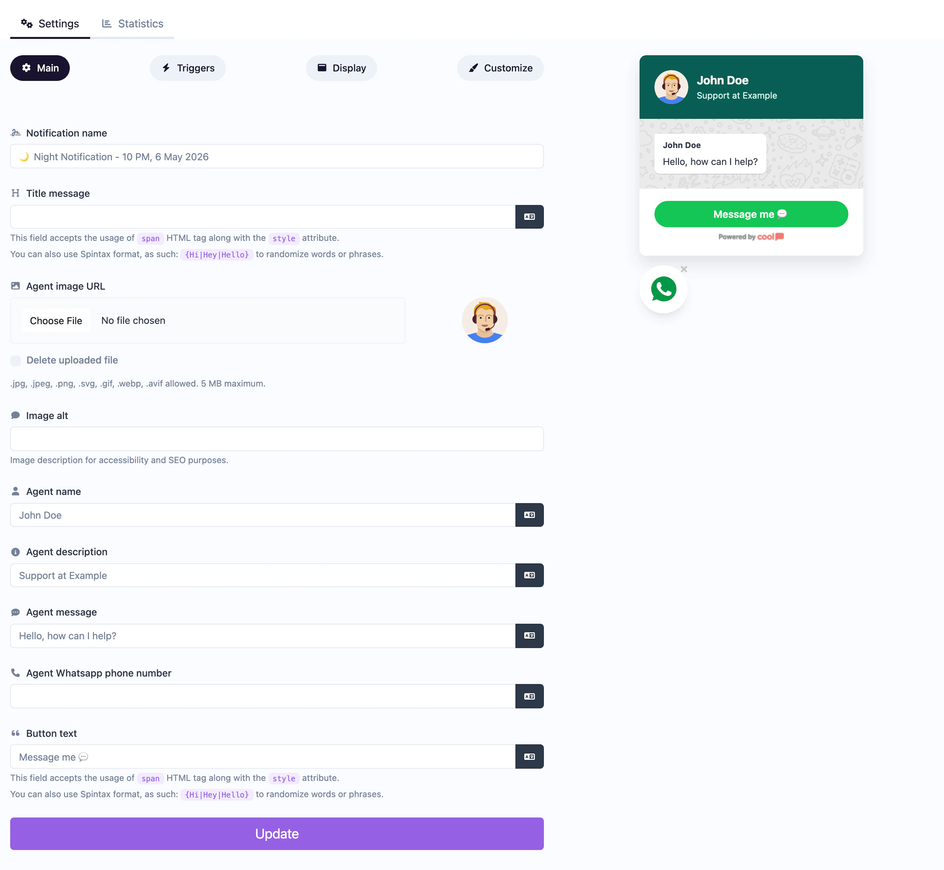 WhatsApp Chat notification editor
