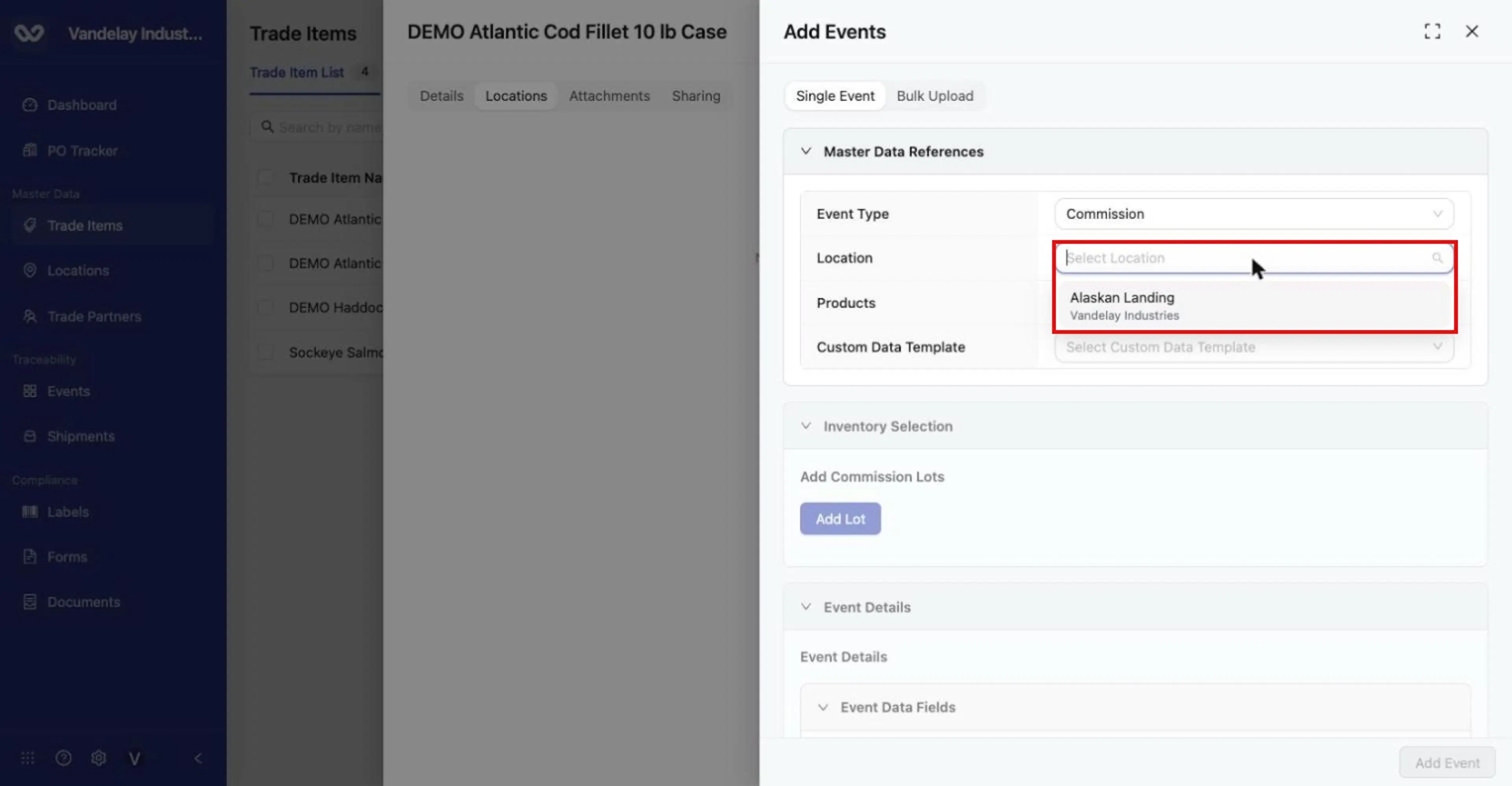 Choose the Location where the event happens.