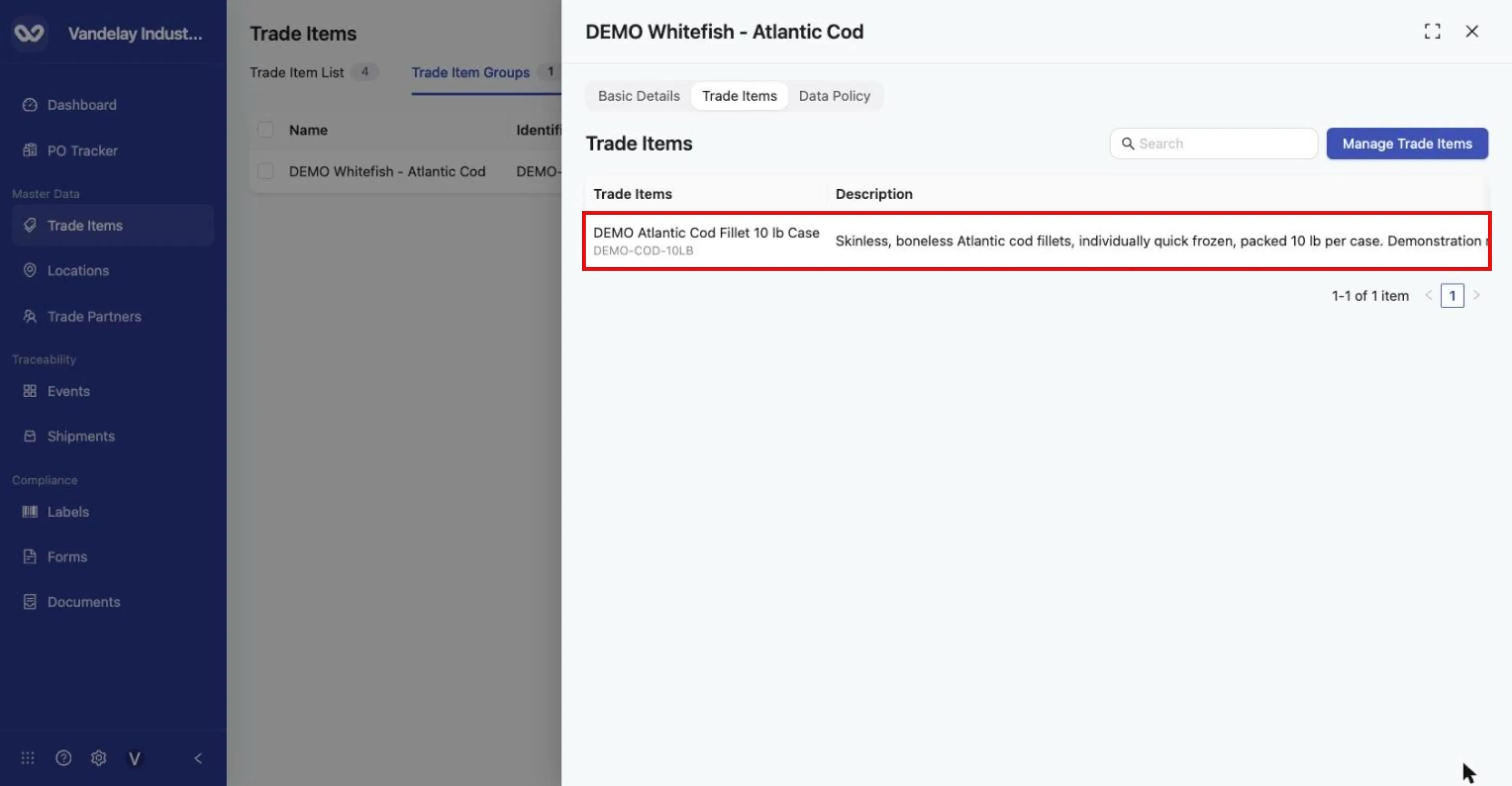 The item now appears in the group's Trade Items table.