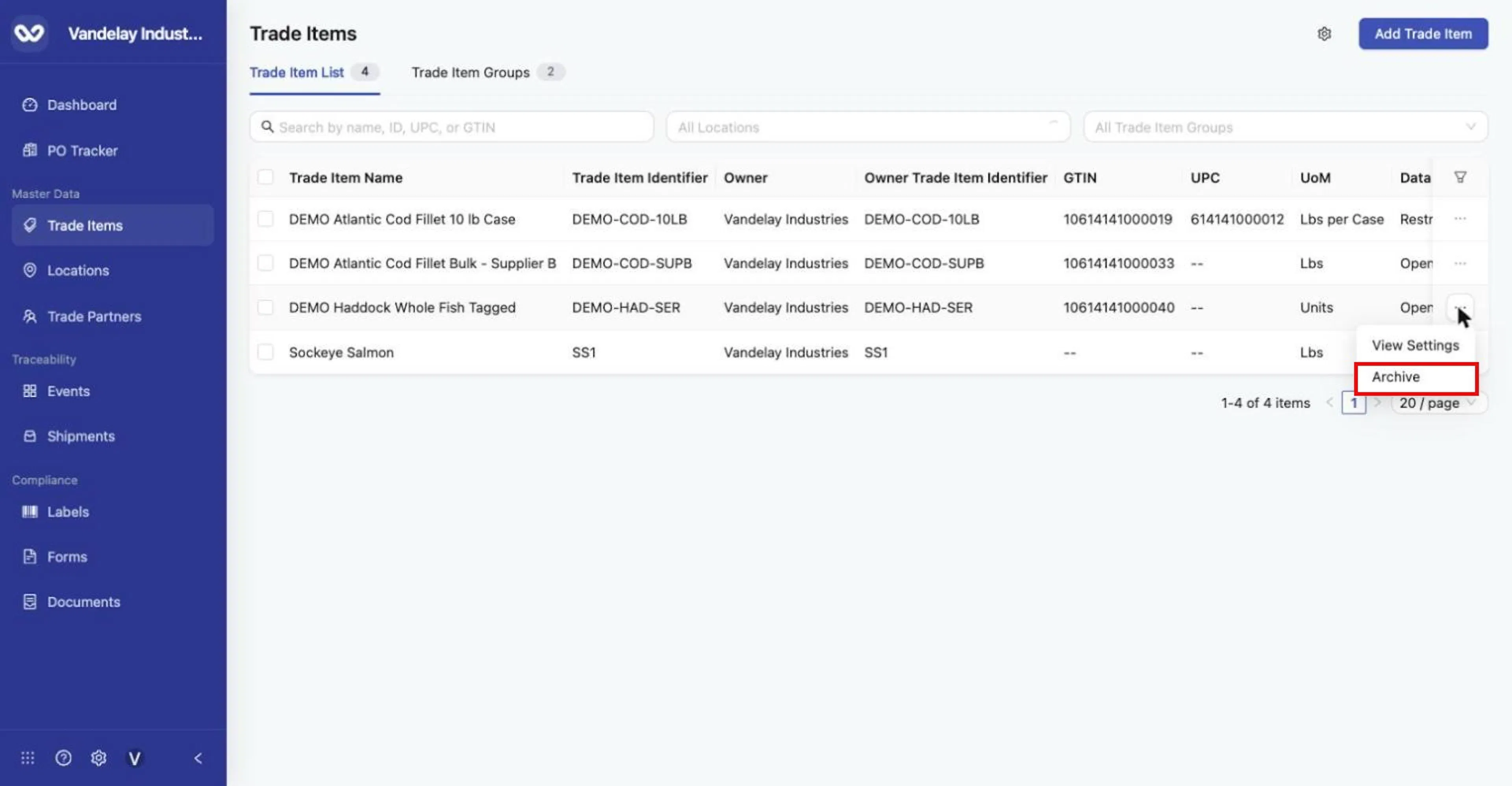 Row ... menu > Archive.