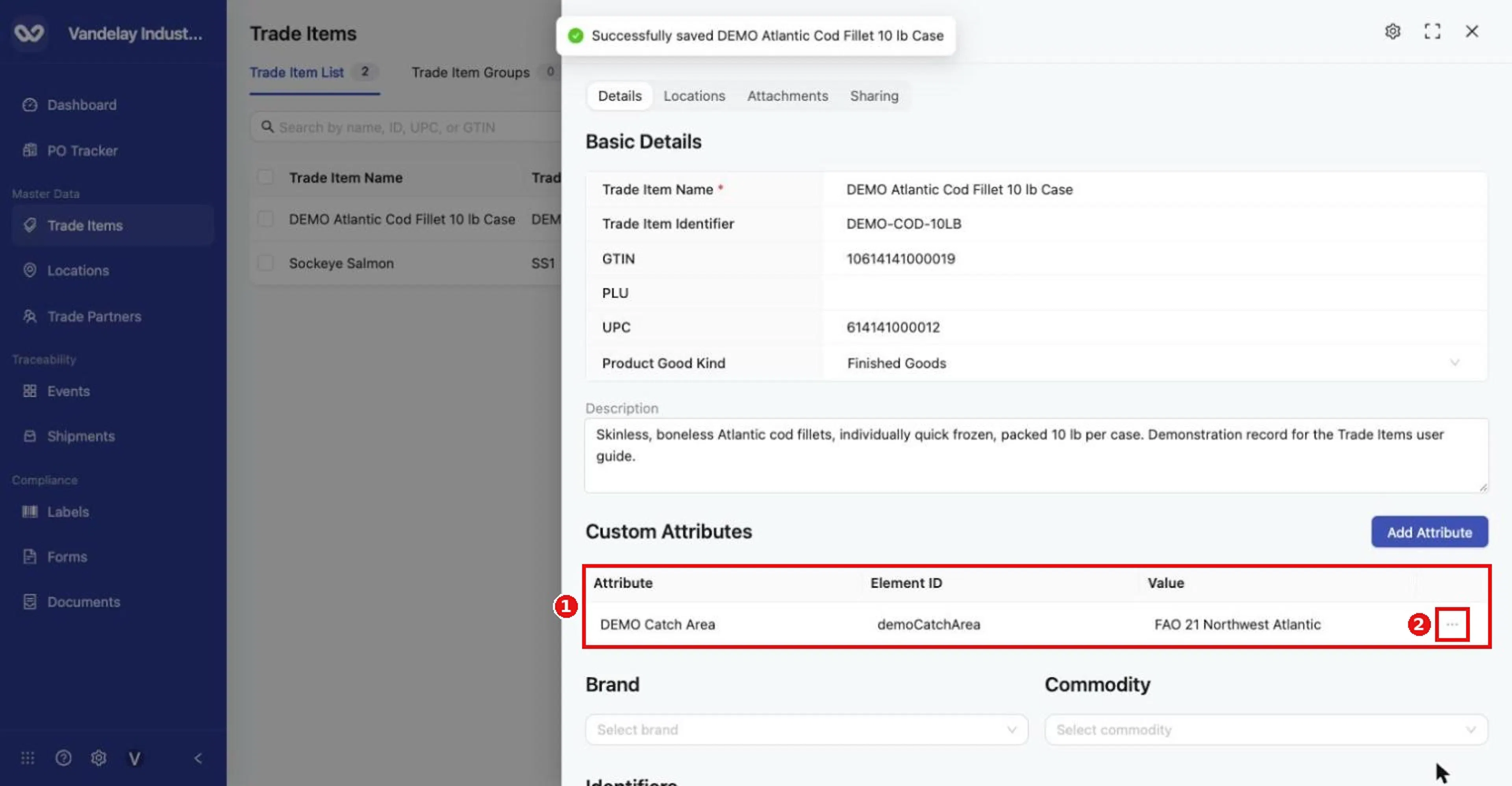 The attribute now appears in the Custom Attributes table. Use the row's ... menu to manage it.