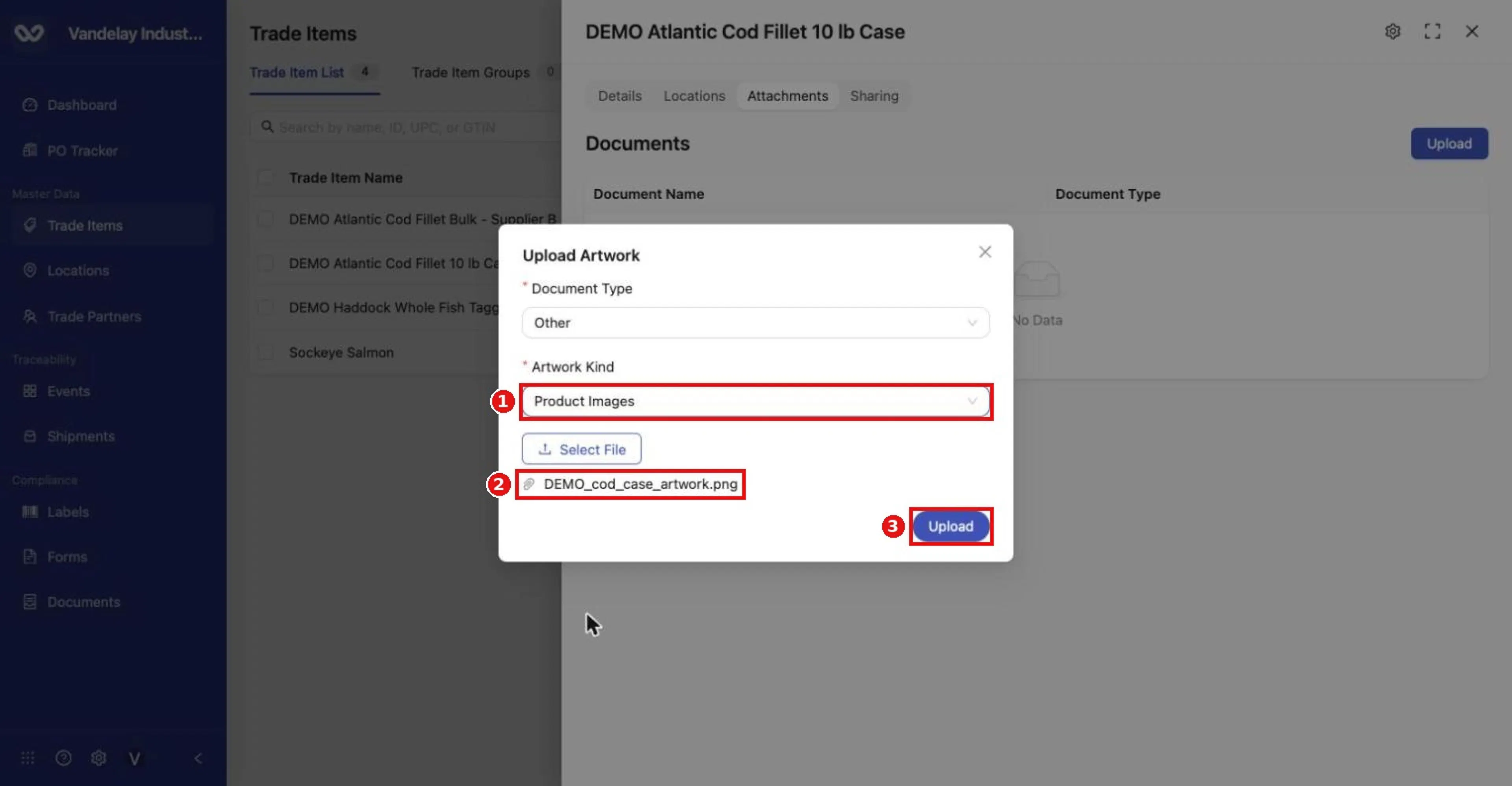 Product Images selected and the demo file attached. Click Upload.
