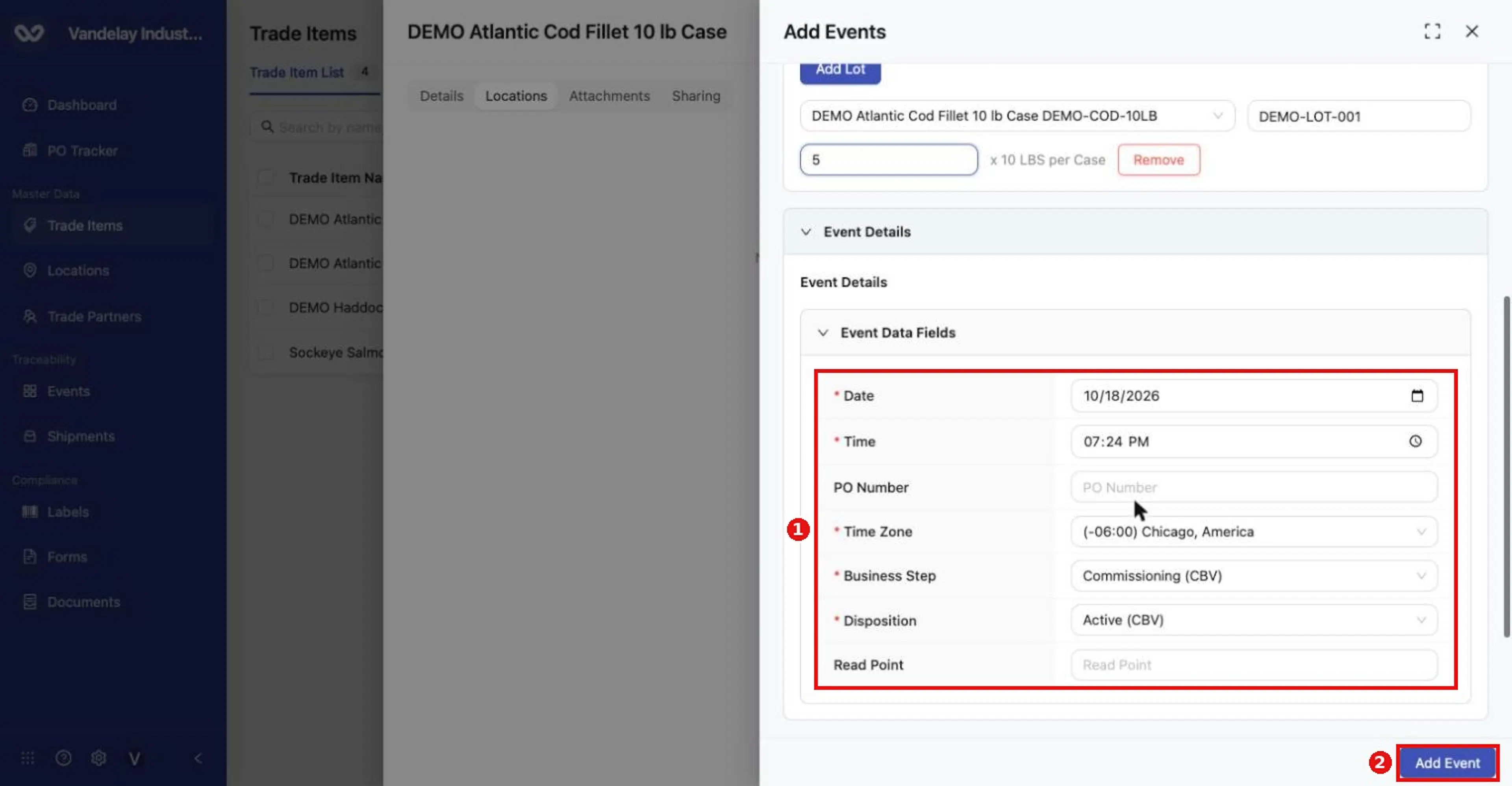 Event Data Fields. Required fields are marked with *. Check the form, then click Add Event to record the event.