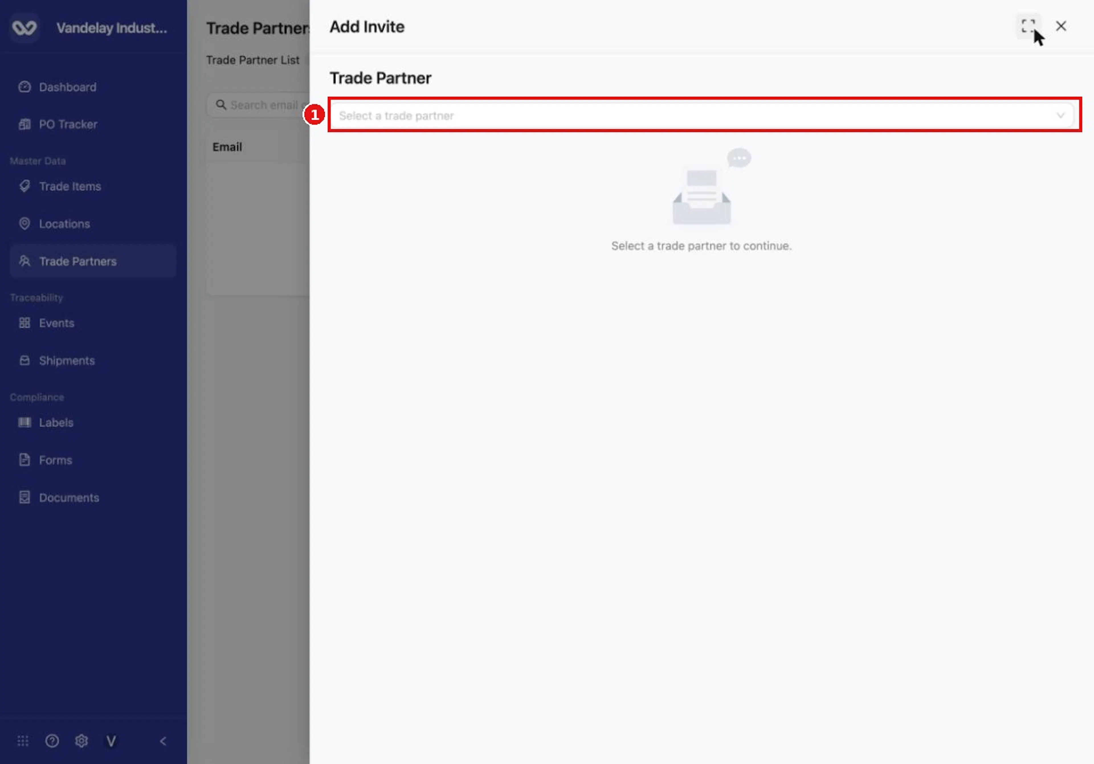 Select Add Invite, then choose the trade partner to invite.