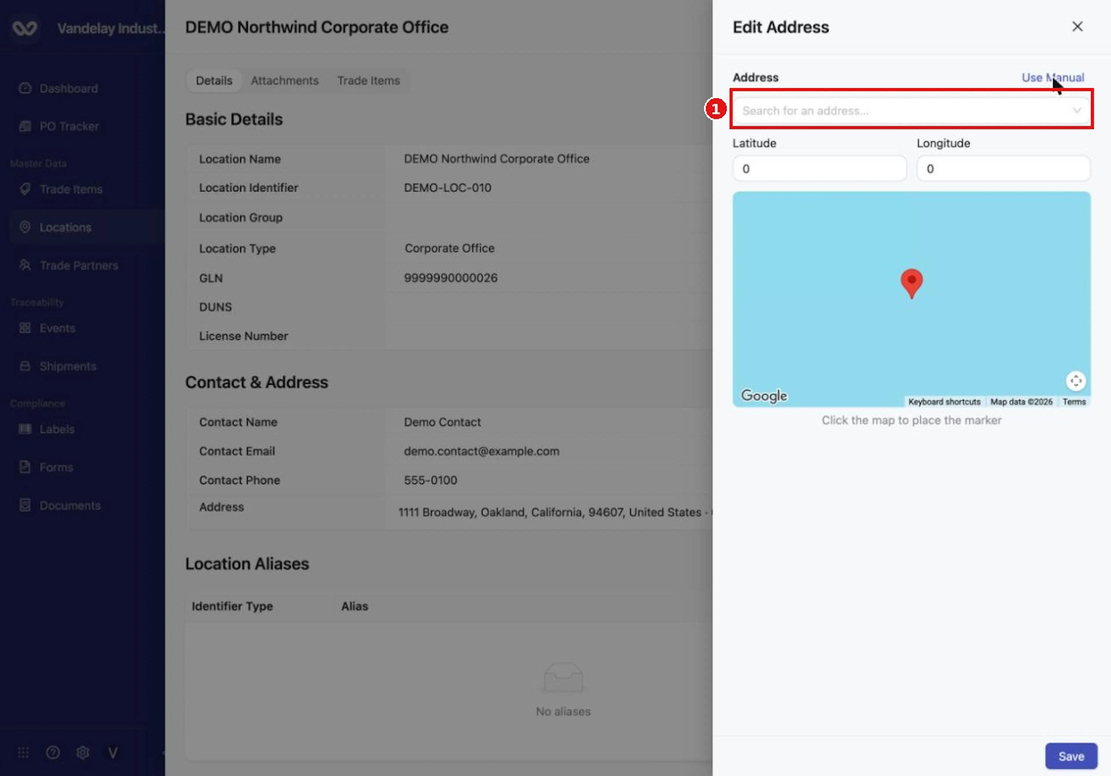 In search mode, type an address to look it up.