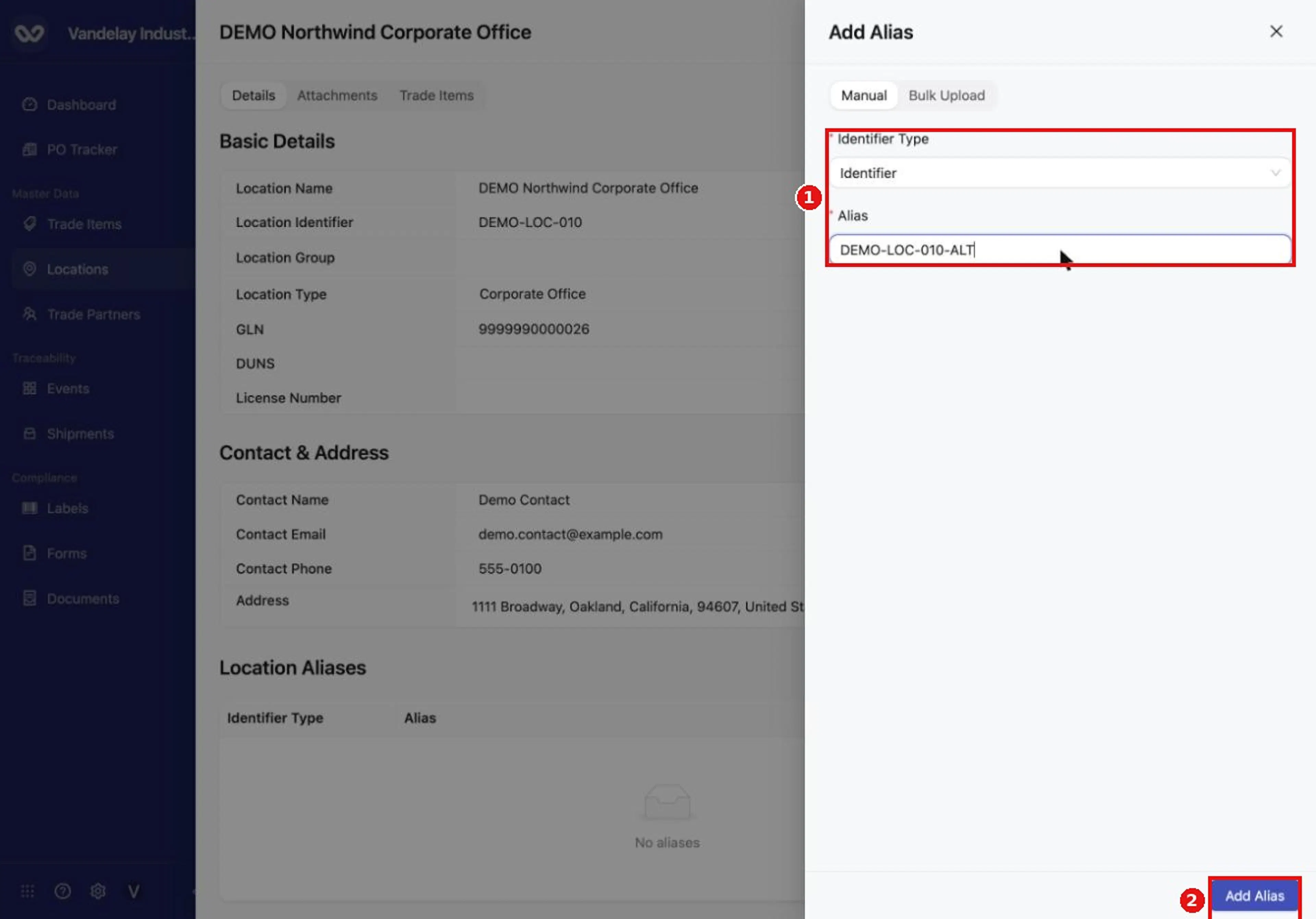 Choose an Identifier Type, enter the Alias, then select Add Alias.