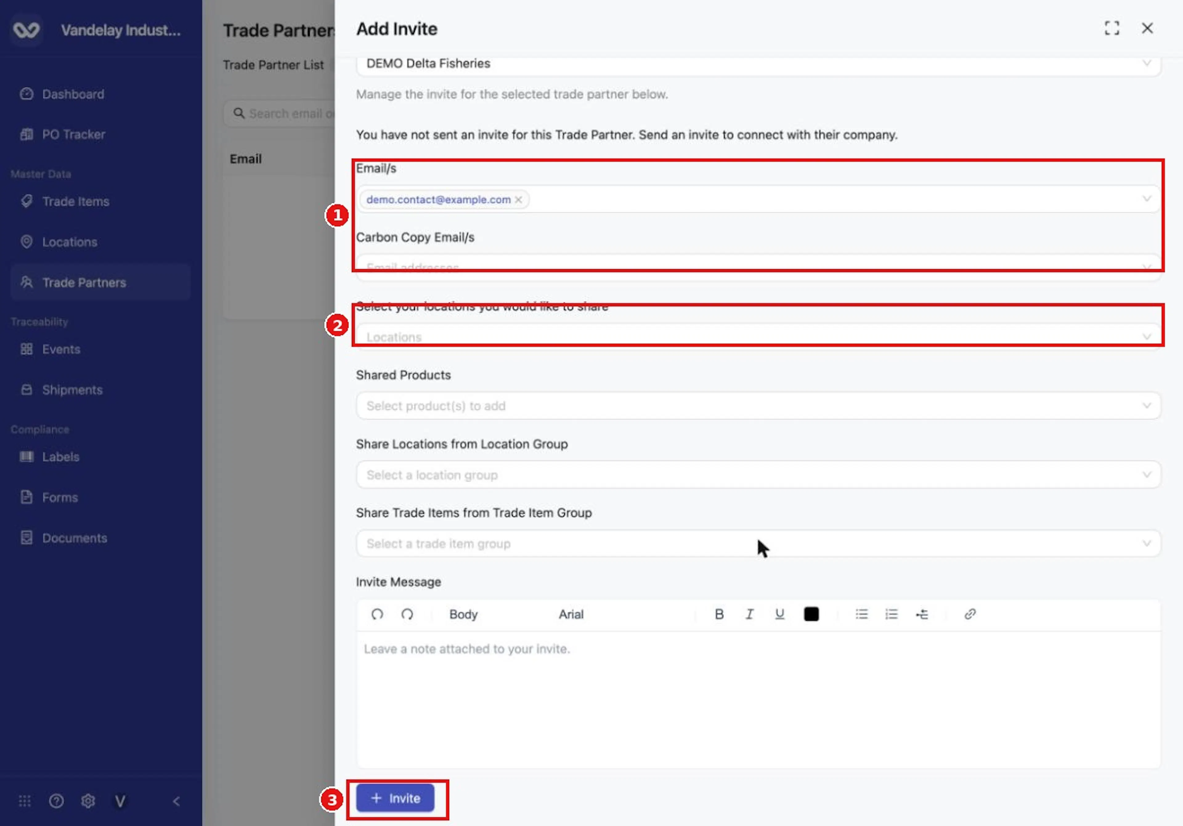 Check every field before you send. Nothing is sent until you select Invite.