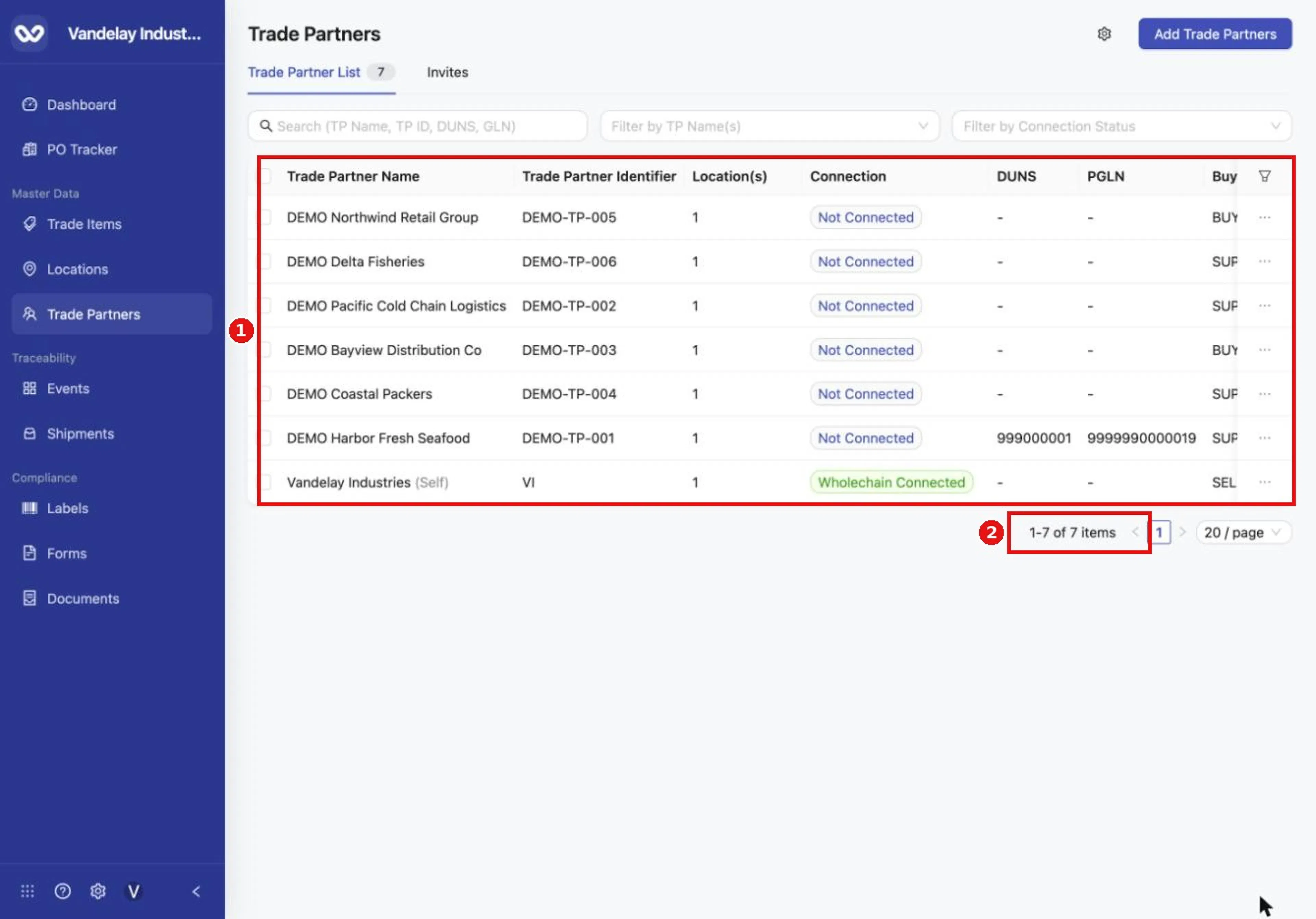 The new trade partners appear in the list. The count at the bottom shows how many trade partners you now have.