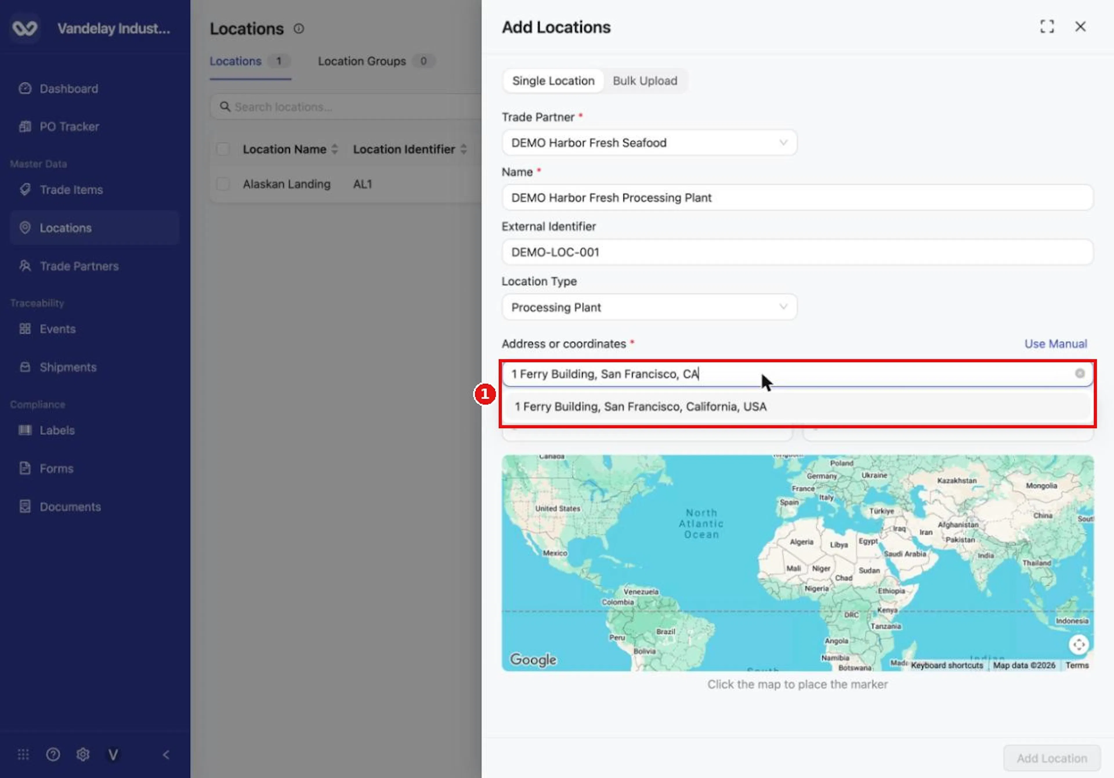 Type an address and choose a result from the list.