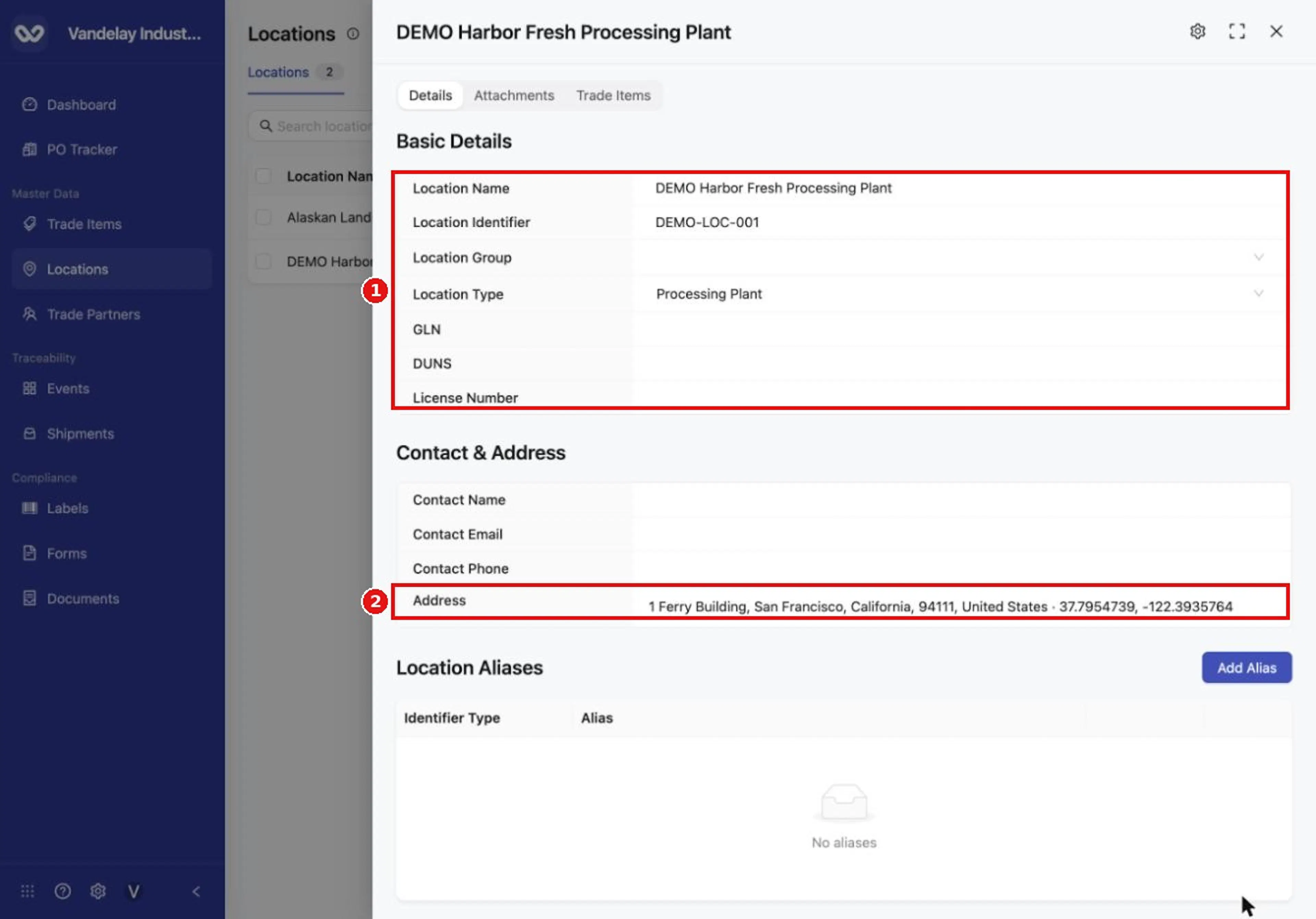 The new location opens in its Details drawer.