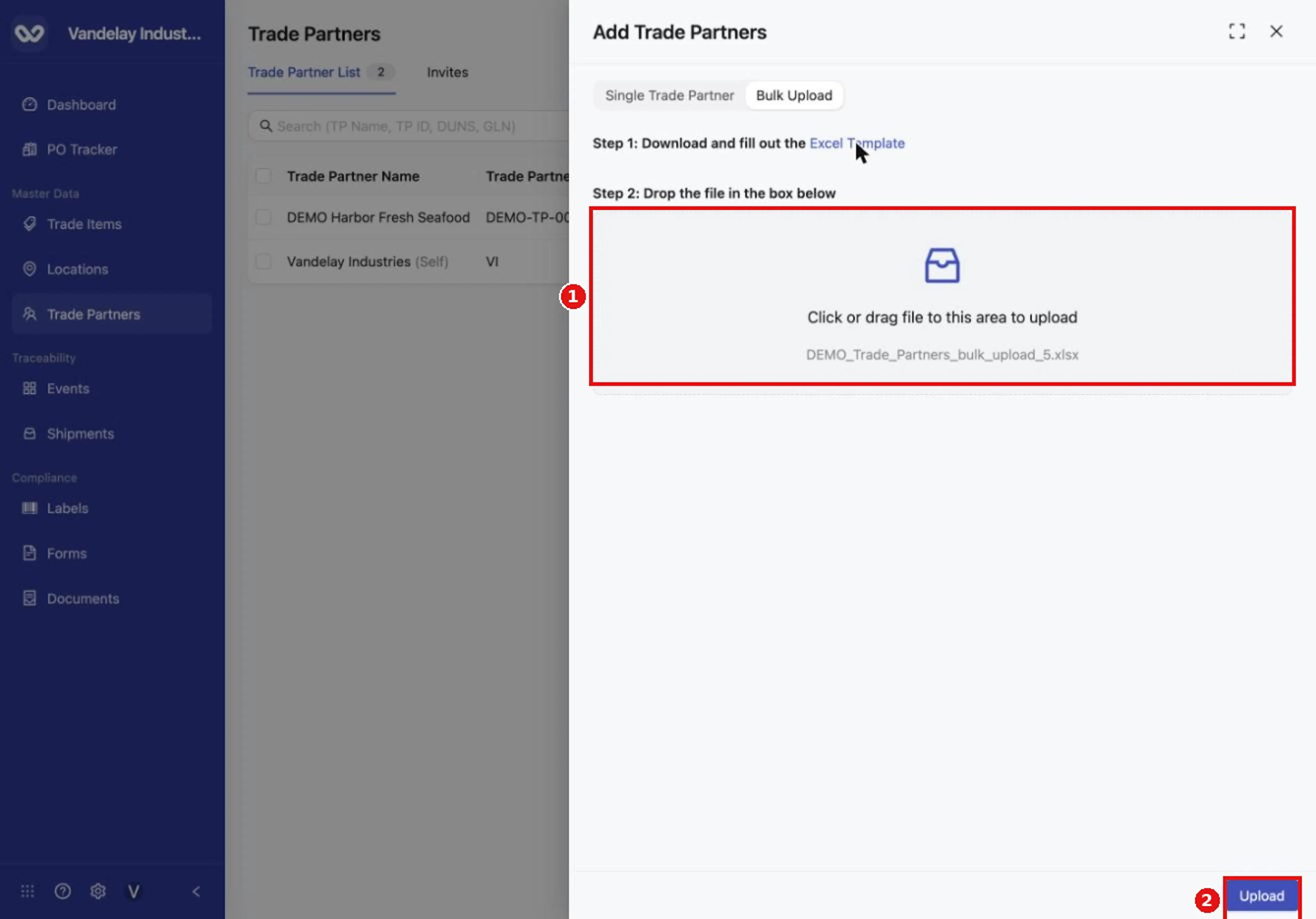 After you choose a file, its name appears in the box and the Upload button becomes available.