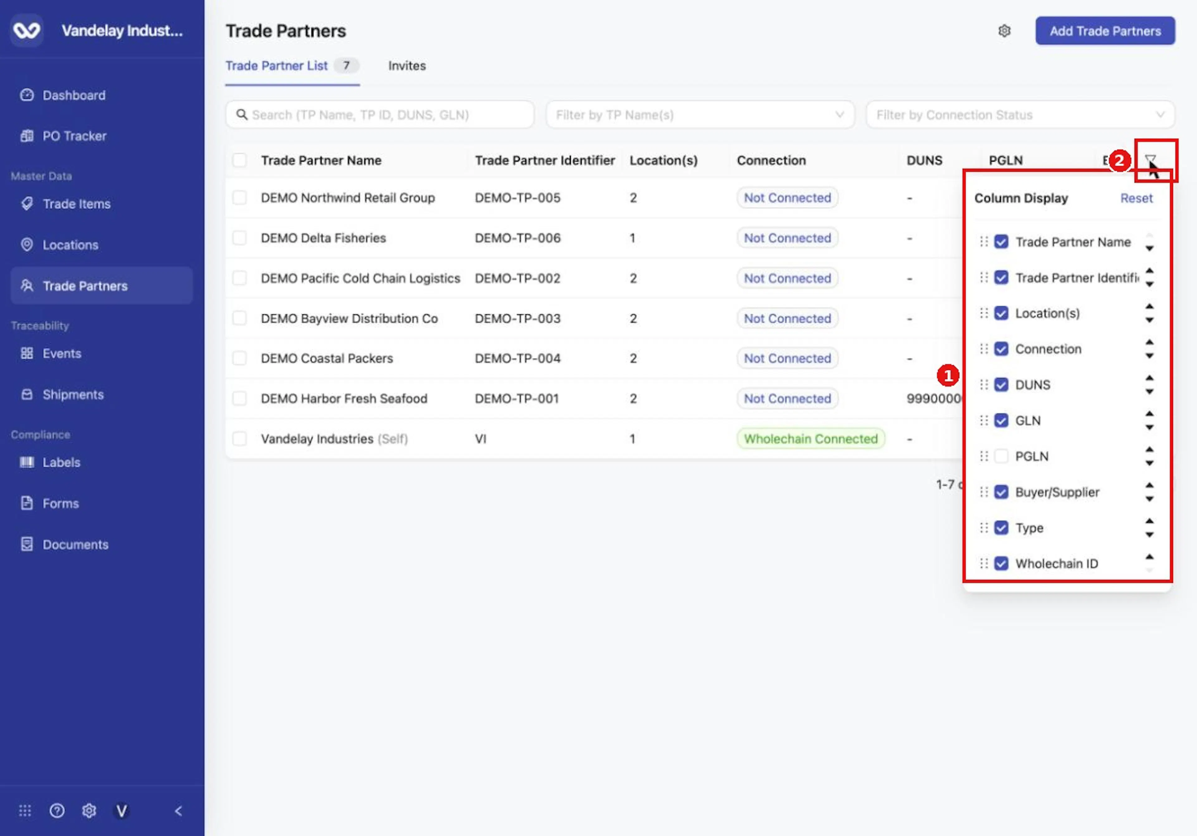 Select the filter icon at the right of the table header to open Column Display.