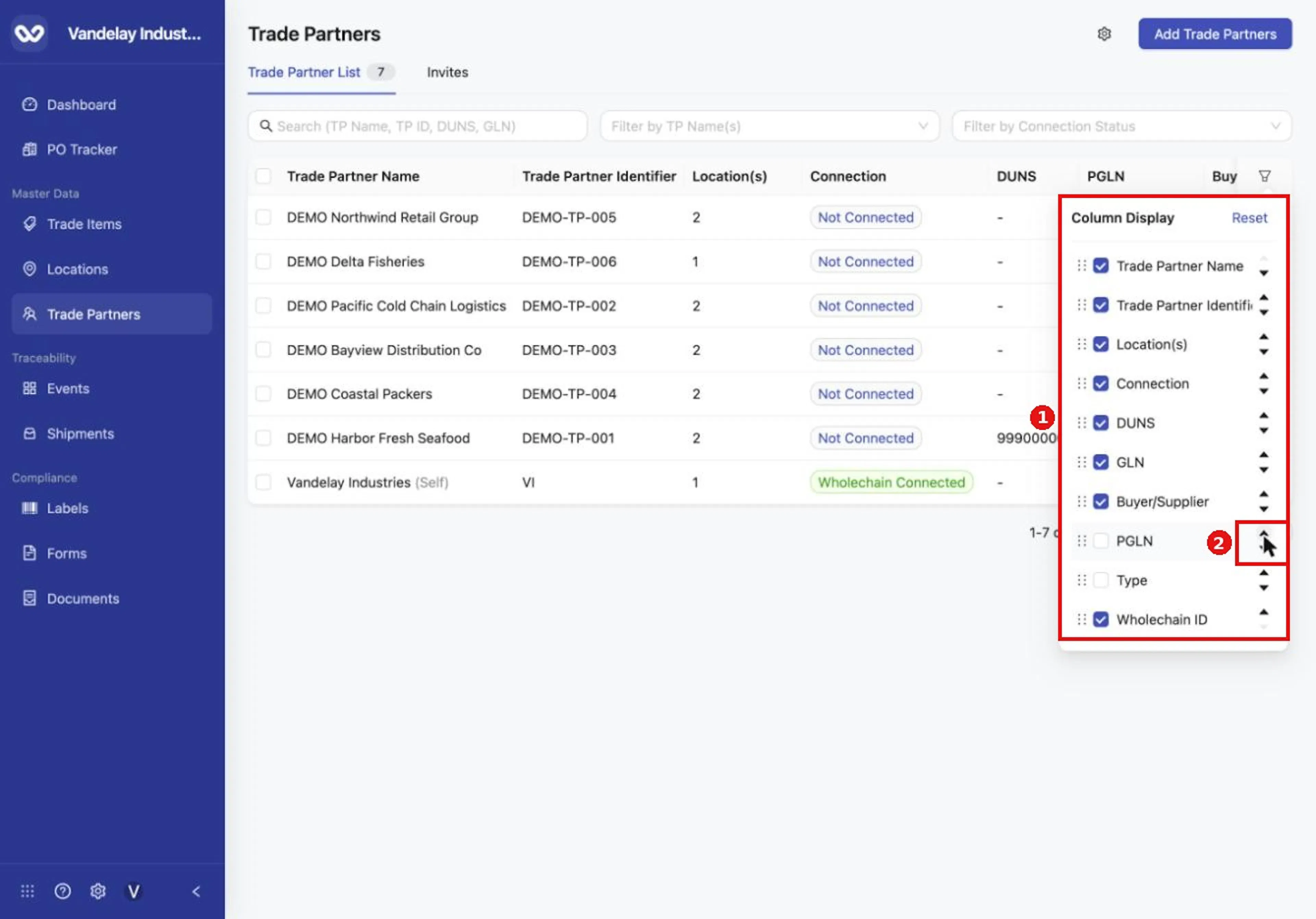 Use the arrows or drag handles to reorder columns, and the check boxes to show or hide them.