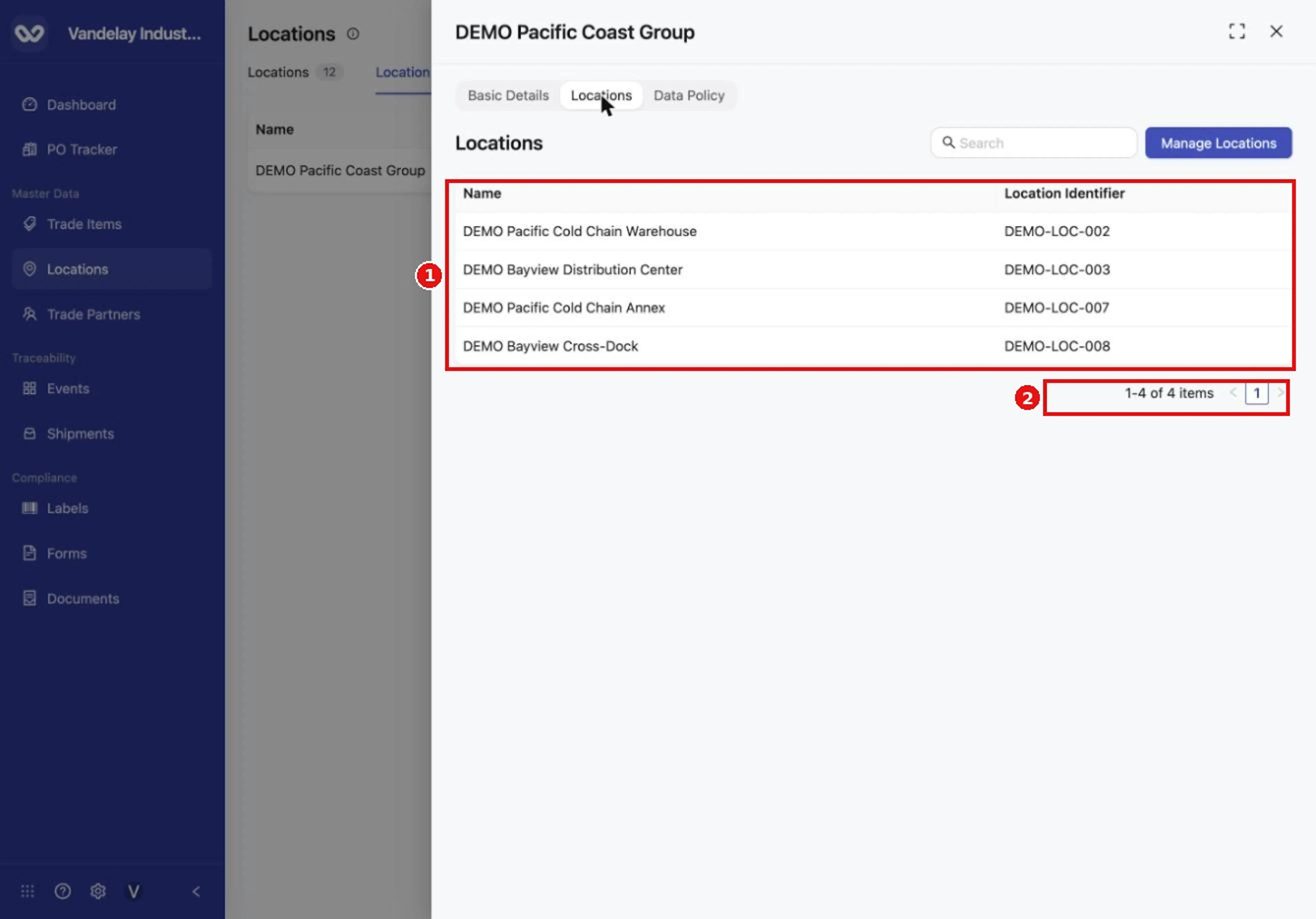 The group's Locations tab lists all linked locations.